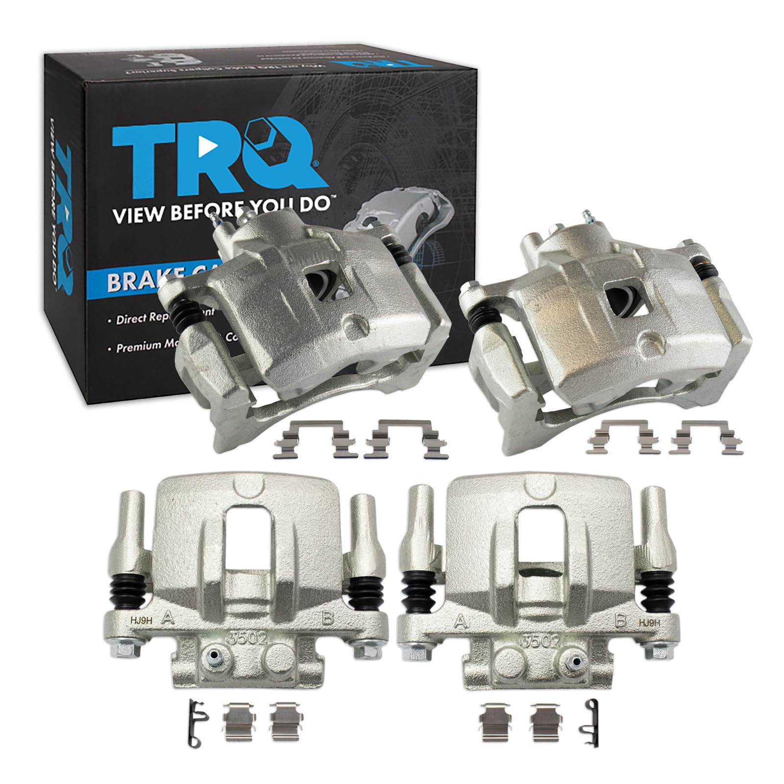 TRQ Front and Rear Brake Caliper Set Zinc Coated Brackets Compatible with 2011-2014 Chrysler 200 2007-2010 Sebring 2008-2014 Dodge Avenger 2007-2017 Jeep Compass Patriot