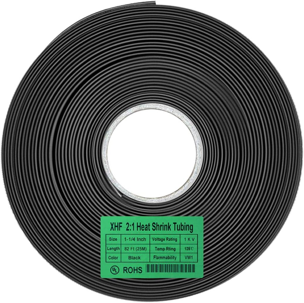 XHF 82 FT 1-1/4" Heat Shrink Tubing Roll 2:1,Electrical Industrial Shrink Tube for Wire Insulation Black