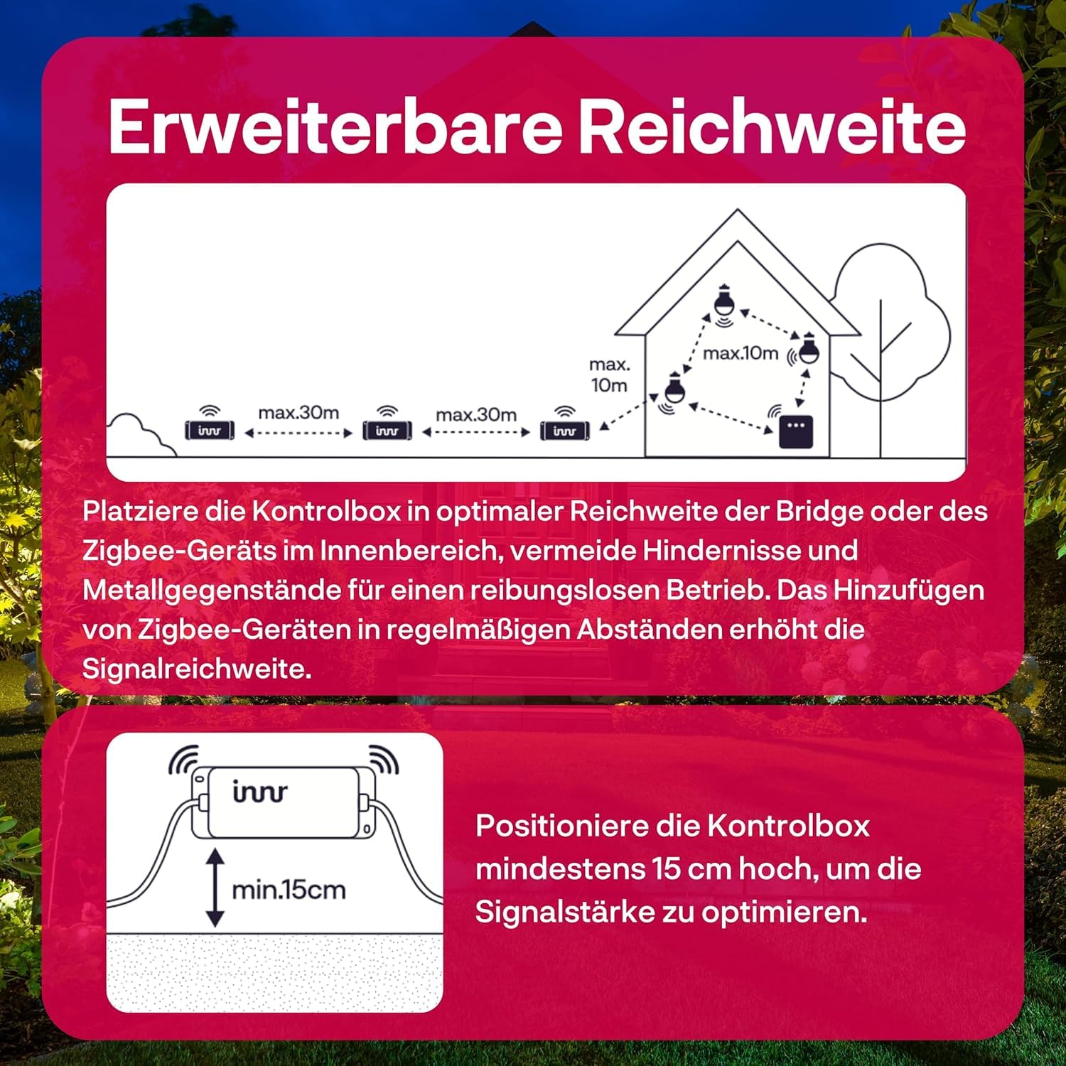 innr Smart Kugellampe, Zigbee, Funktioniert mit Hue* und Alexa (Bridge erforderlich), White & Color, Wegeleuchten außen, IP65 wasserdicht, LED Sockelleuchte, Komplettset (3-Pack)