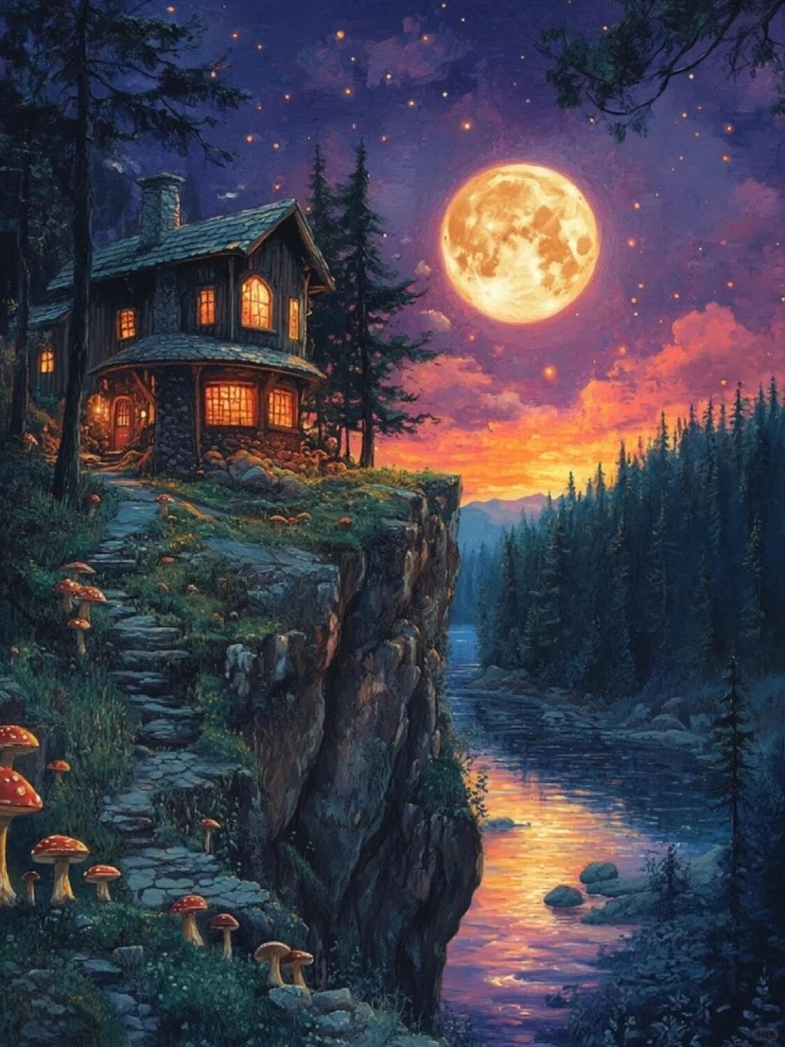 Rqwybcaxn Bead Cross Stitch Kits Forest Cabin 40x50cm