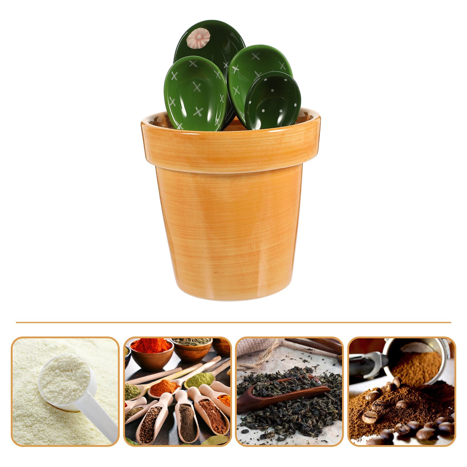 jojofuny Juego de Cucharas Medidoras Forma de Cactus en Cerámica Naranja Base para Hornear, Ahorro de Espacio y Utensilios para Café y Condimentos
