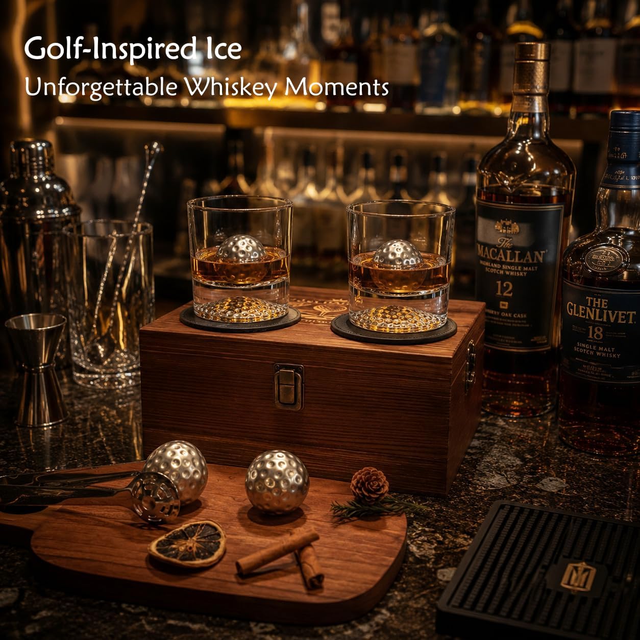 Golf Gifts for Men, Whiskey Glass Gift Set with 4 Golf Ball Chillers image 4