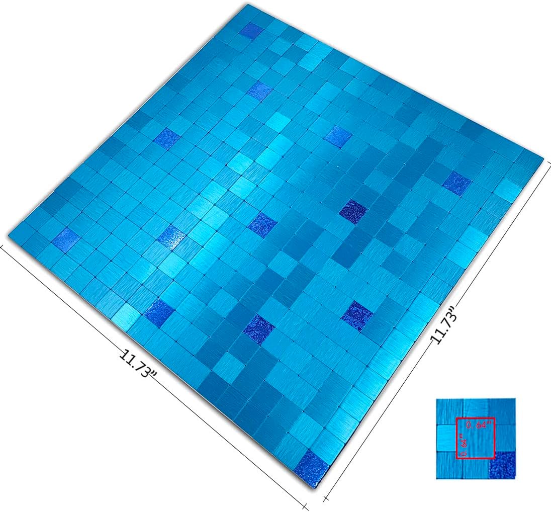 XUANINY 12-Piece Self-Adhesive Metal Backsplash, Peel and Stick Tile for Kitchen Brushed Aluminium Surface backsplash(Blue Brushed)