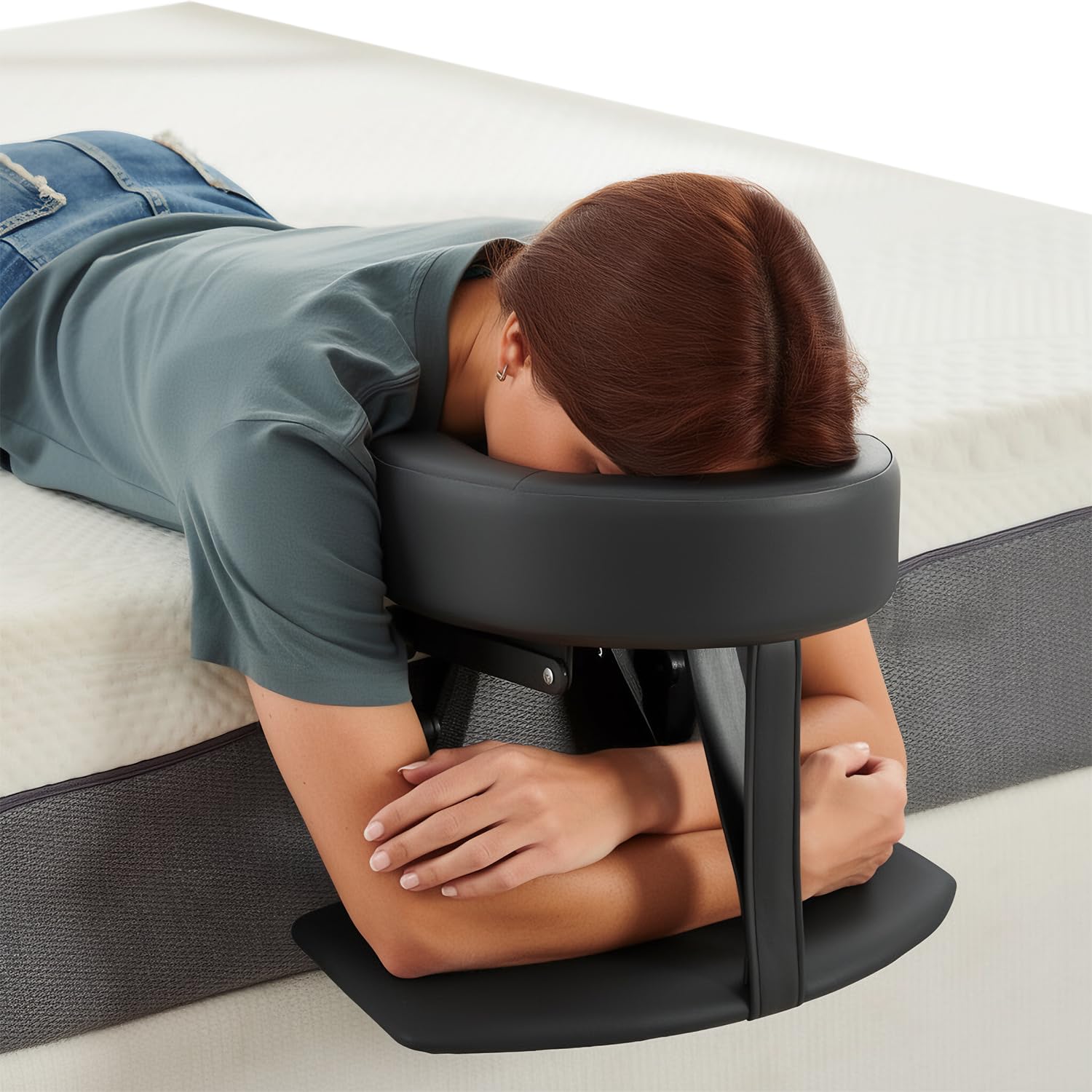 Massage Kopfstütze für Bett, 180° Verstellbare Kopfstütze mit Gesichtskissenhalterung, Massage-Matratzenauflage mit Armlehnenbrett und Aufbewahrungstasche, für Matratzen Einer Dicke 14-45cm