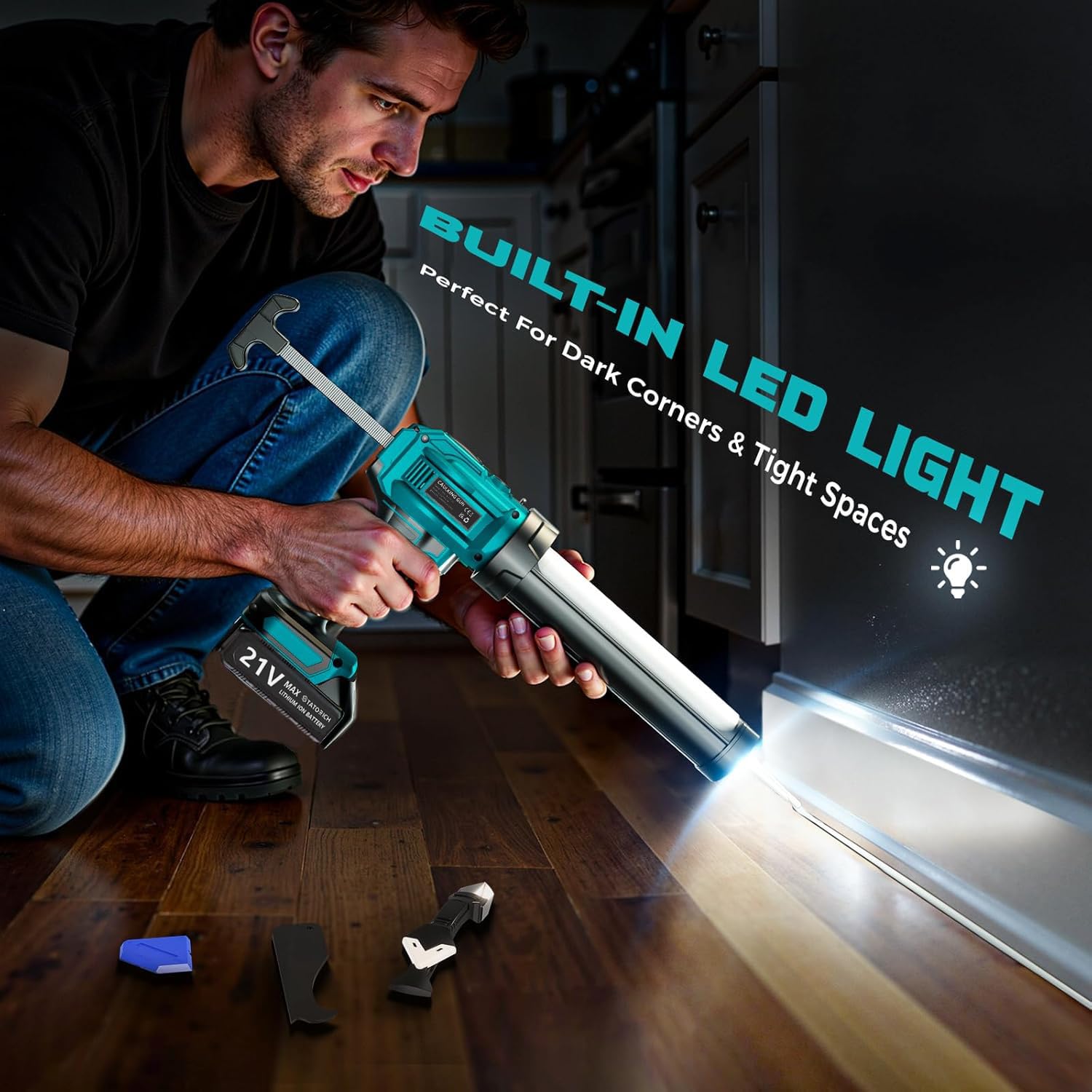 Pistola de calafateo inalámbrica compatible con Makita 18 V, aplicador de pistola selladora eléctrica de silicona con 2 baterías