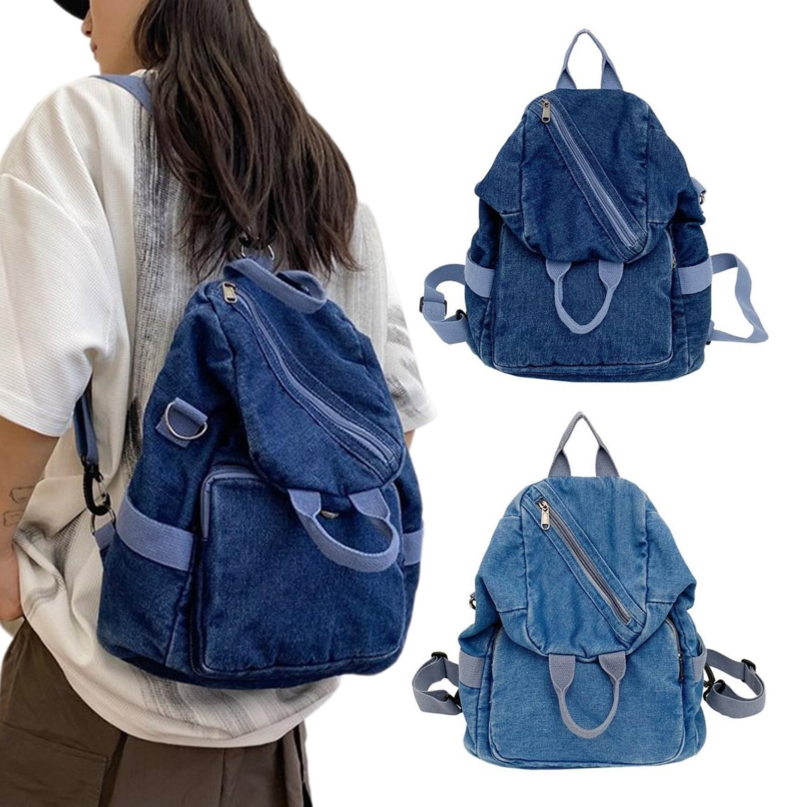 Trendy Denims Zaino per computer portatile per donne uomini borsa da scuola compatta con tasche multiple regolabile Crossbody borsa a tracolla multi scomparto zaino, Azzurro