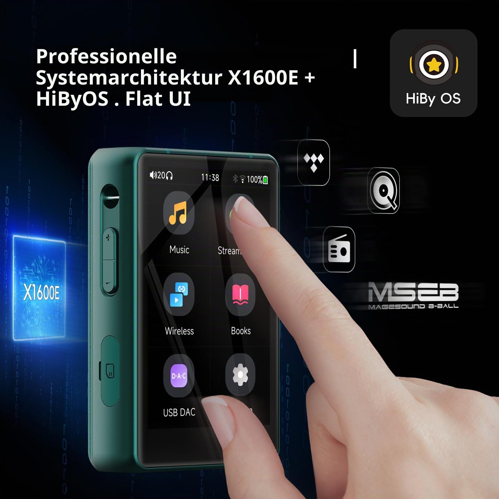 HiBy R3 PROII Musik-Player Qobuz Tidal Player MQA 8X DSD256native Hi-Res Audio zertifizierter MP3-Player mit Touchscreen 3,5 mm PO + 4,4 mm BAL-Buchsen