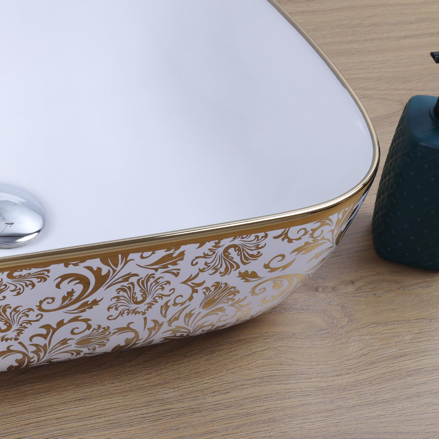 HISRE Table Top Wash Basin For Bathroom | Over Counter Top Wash Basin For Living Room | Washbasin Countertop | Tabletop Ceramic Bathroom Kitchen Sink (18 x 14 x 5.5 Inch) (SKTHI2315), photo 3 of 5