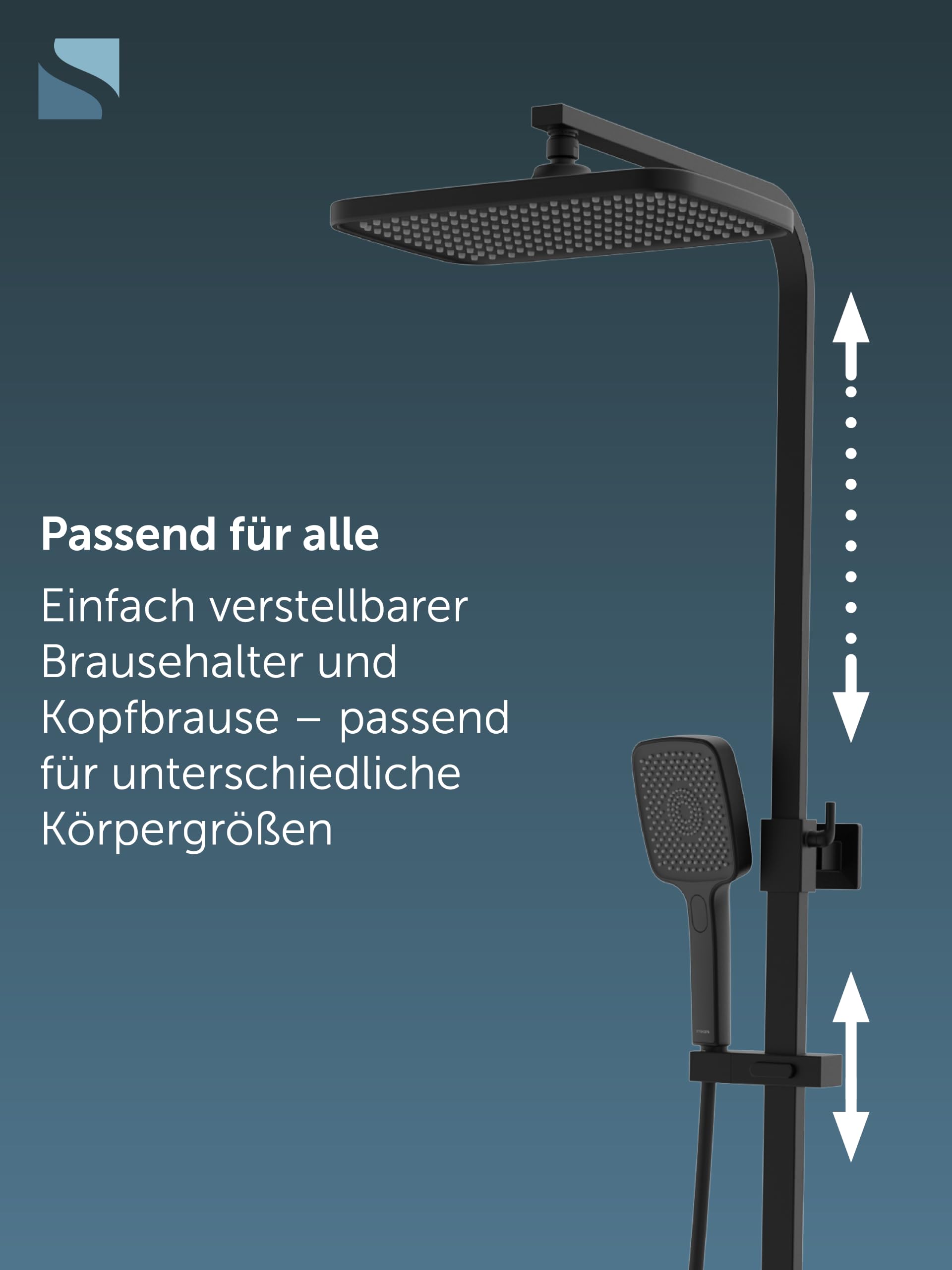 SCHÜTTE GRAN CANARIA E Duschsystem Regendusche mit Thermostat und Wandhalterung, 30x30cm Edelstahl Duschkopf, Duschset inkl. Duscharmatur, Duschstange Brause, Schwarz