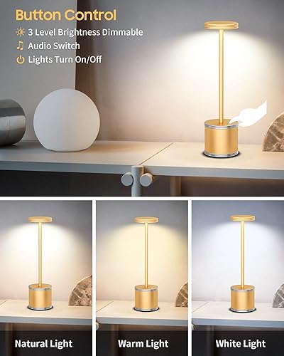 Miniatura 4 de YHT Lámpara de escritorio inalámbrica de audio, luz de mesa LED recargable con 3 niveles de brillo regulable con altavoz de música, lámparas