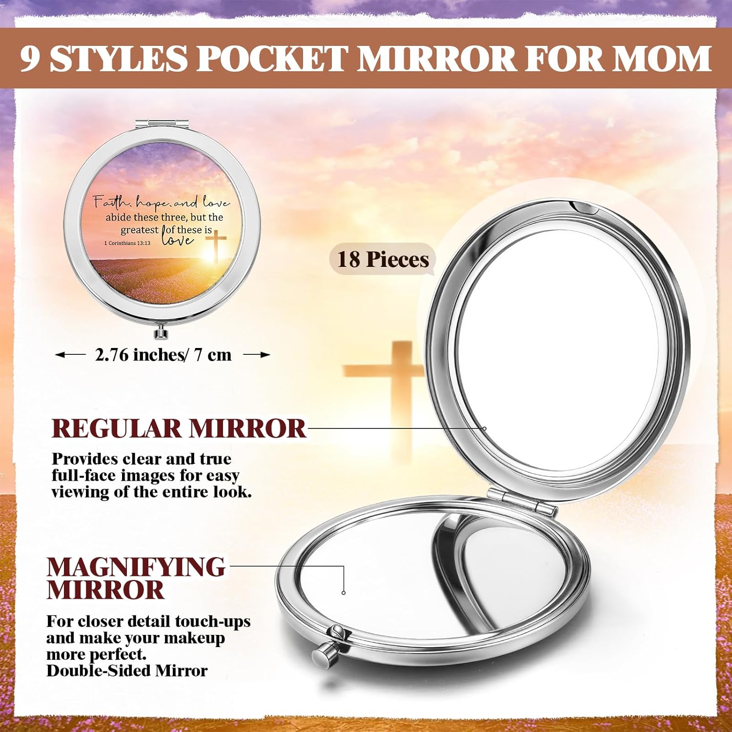 18 Pcs Church Gifts for Woman Christian Compact Mirrors Gifts Religious Pocket Mirror with Bible Verse Scripture Quote Inspirational Christian Gift for Mother Women Friends