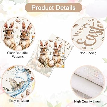 Pwsap Easter Table Runner,Linen Bunny Egg Butterfly Happy Easter Table Runner Seasonal Spring Anniversary Holiday Kitchen Home Dining Table Decoration for Indoor Party Easter Day Decor,72x14inch