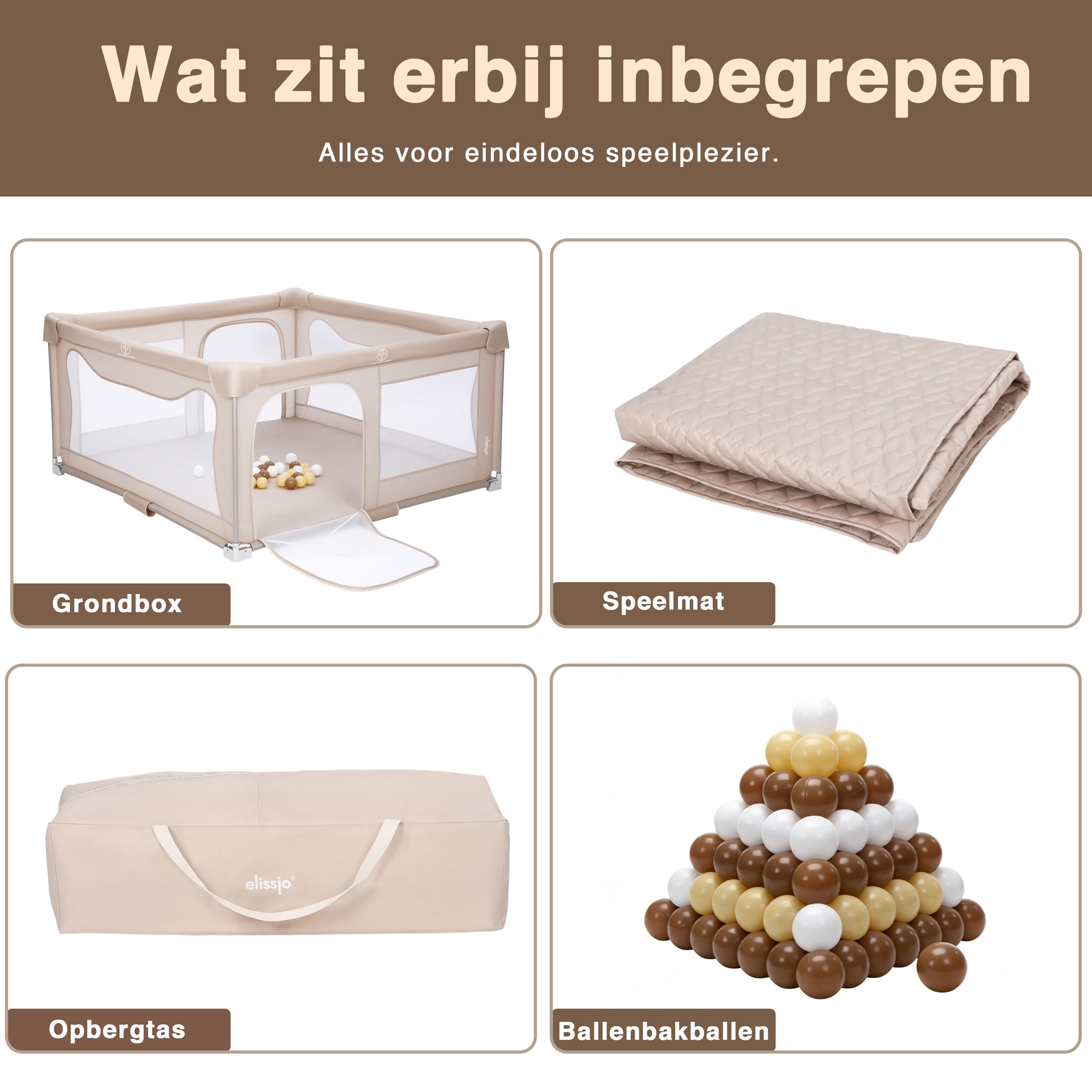 Bodenlaufstall Baby – Faltbarer Laufstall mit taupefarbener Spielmatte & 50 Bällen – Krabbelgitter – Baby Laufgitter – Playpen für Babys – 150 x 150 x 76,5 cm – Beige