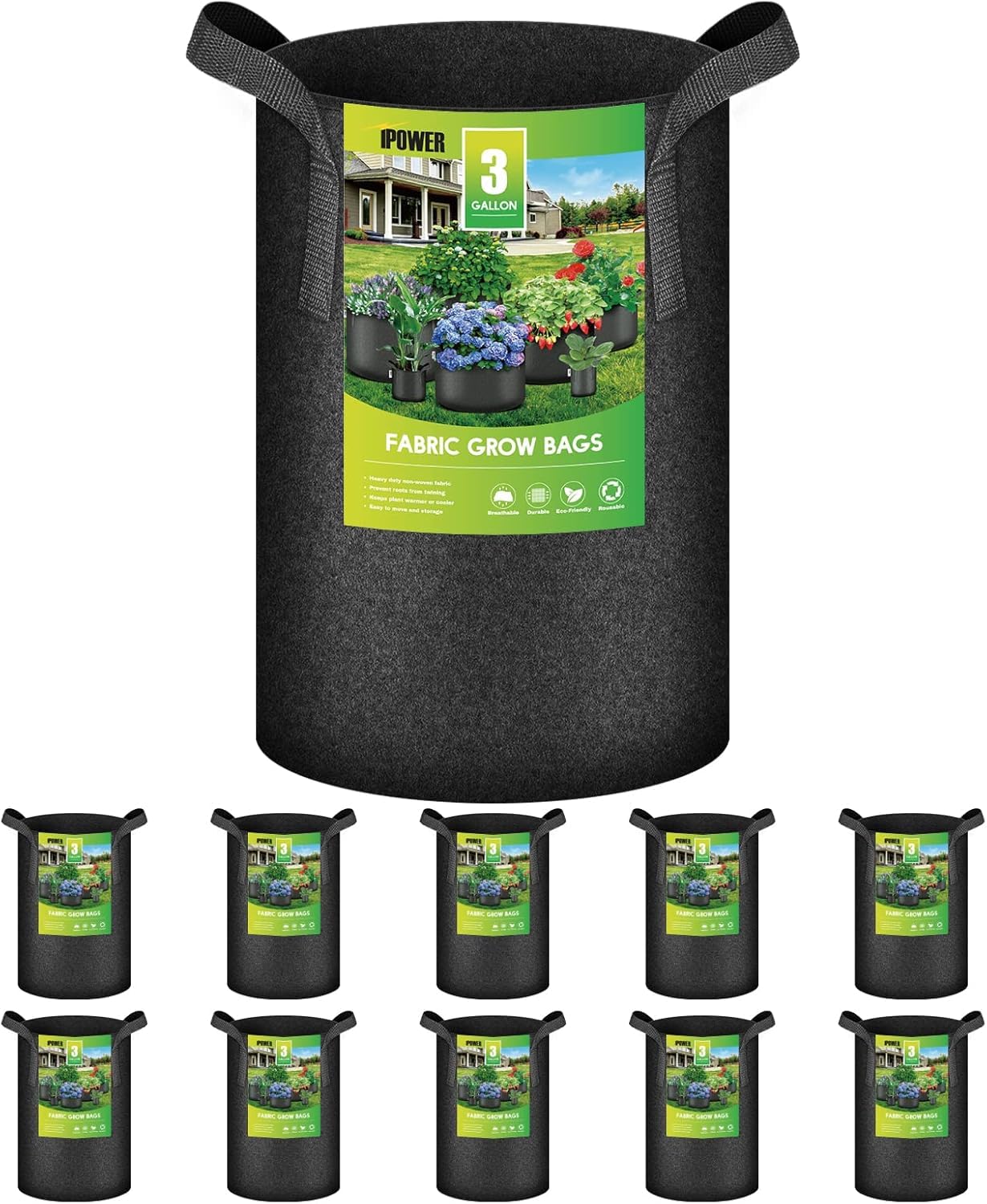 Grow Bags Nonwoven Fabric Pots Aeration Container with Strap Handles for Garden and Planting