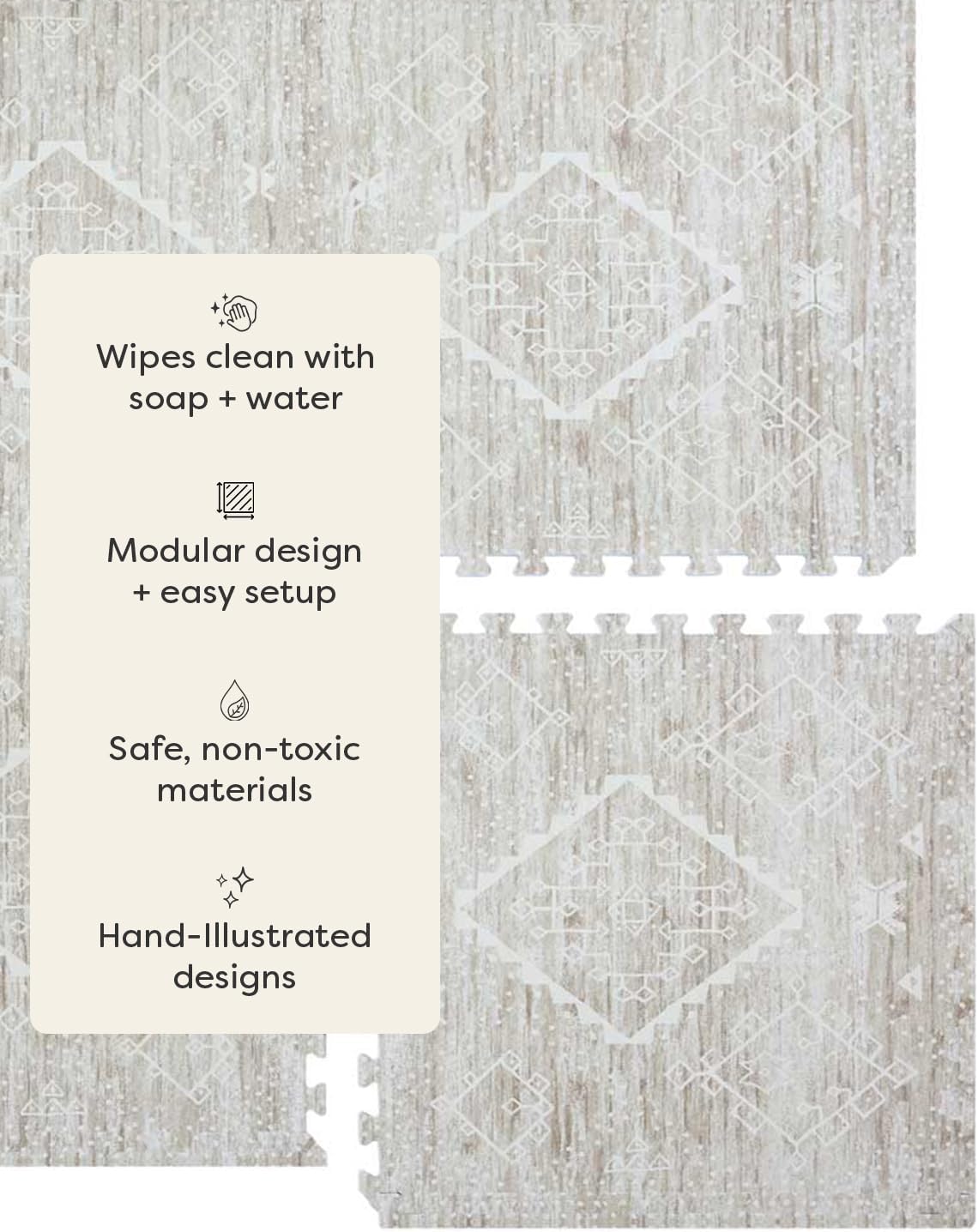 House of Noa Play Mat – 4x6 Driftwood Ula – Set of 6 Tiles – Cushioned EVA Foam Play Mat for Floor, Soft Interlocking Mats for Hard Floors