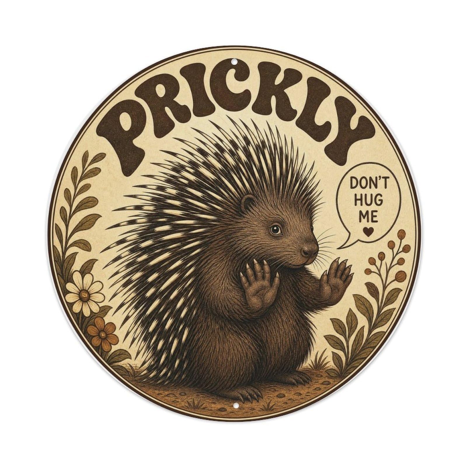 Folk Style Porcupine Prickly Wildlife Vintage Classic Metal Tin Sign