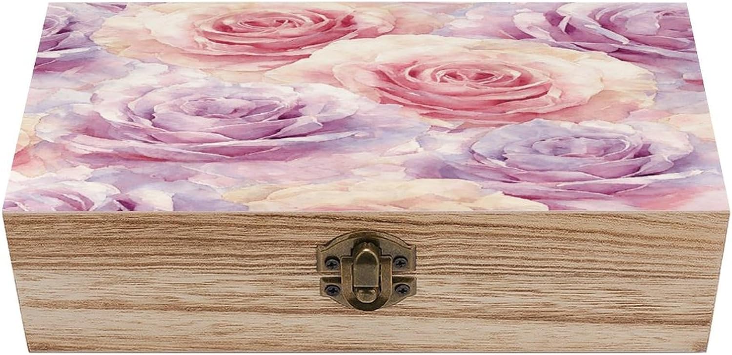 Rose Romantic Floral Wooden Storage Box Vintage Jewelry Box