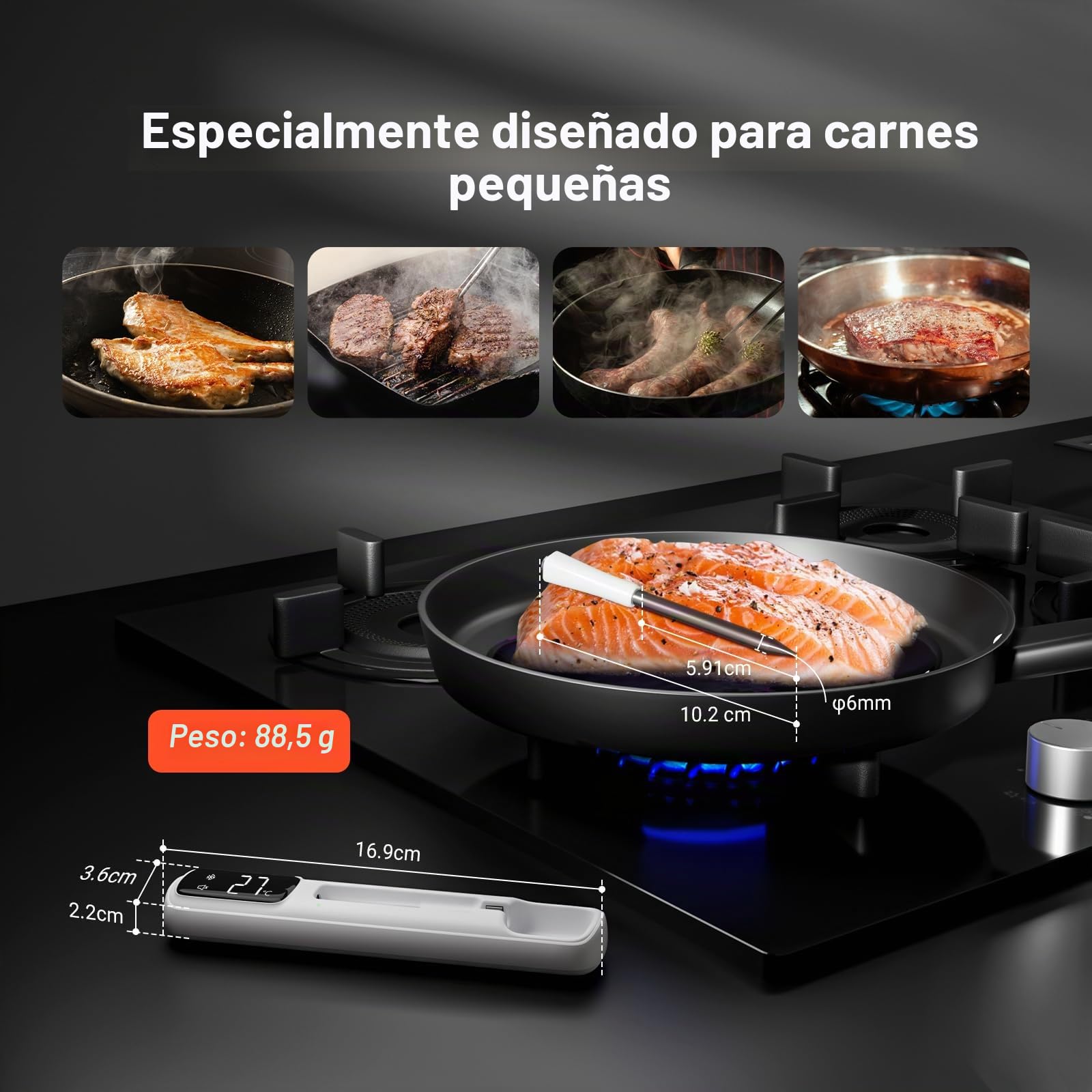 Inkbird INT-11I-B Mini termómetro de carne inalámbrico con pantalla LCD Bluetooth 5.4 con alcance de 305 m, impermeable IP67 para horno, barbacoa, ahumador, horno