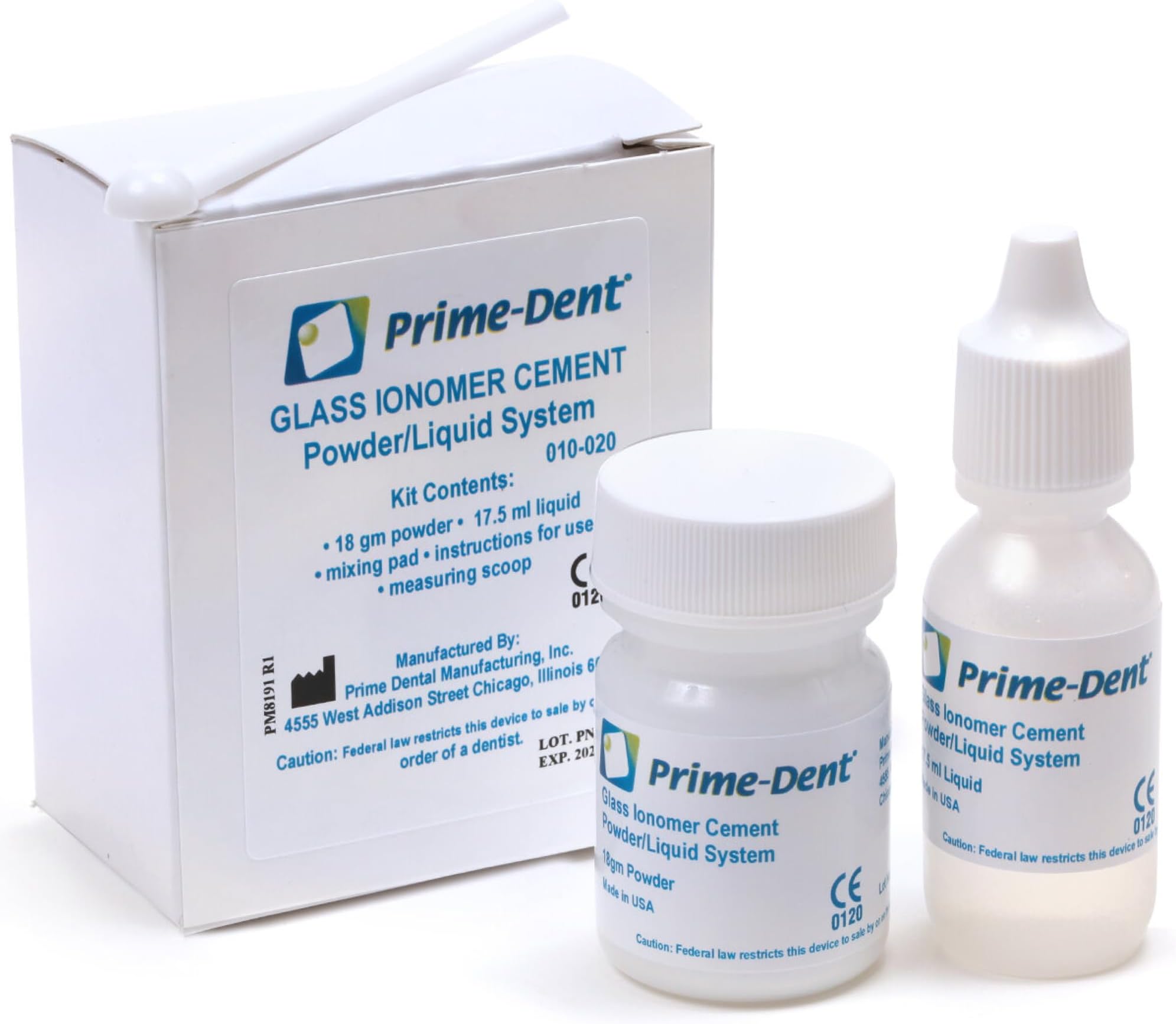 Prime Dental 010-020 Glass Ionomer Multi-Purpose Cement Kit Powder & Liquid
