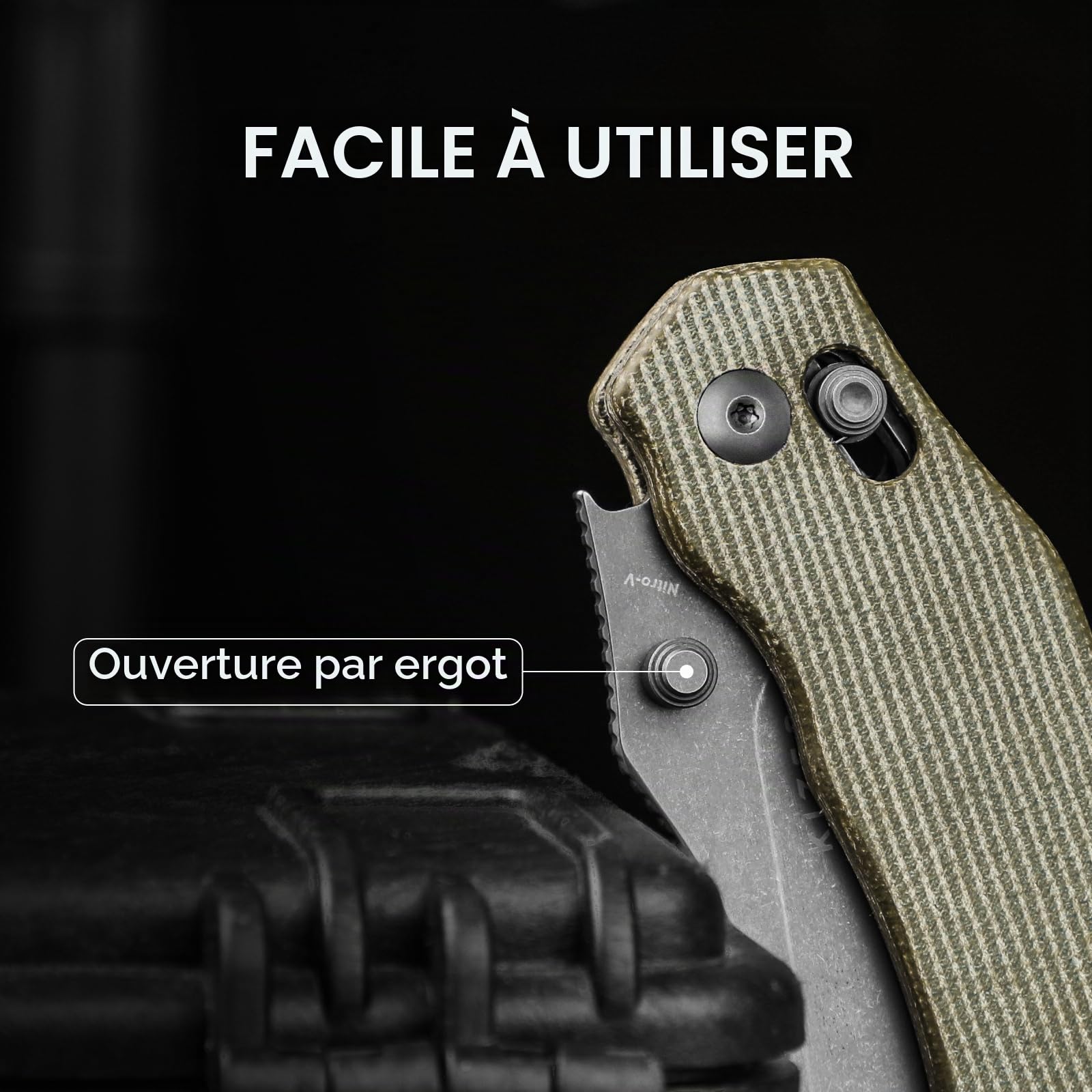 Kizer Bulldog Couteau de Poche, Couteaux Pliable à Lame Nitro V de 7,62cm Manche en Micarta, Couteau de Camping et de Randonnée avec Clip Réversible, Non-automatique, Petits Couteaux EDC V3672A3