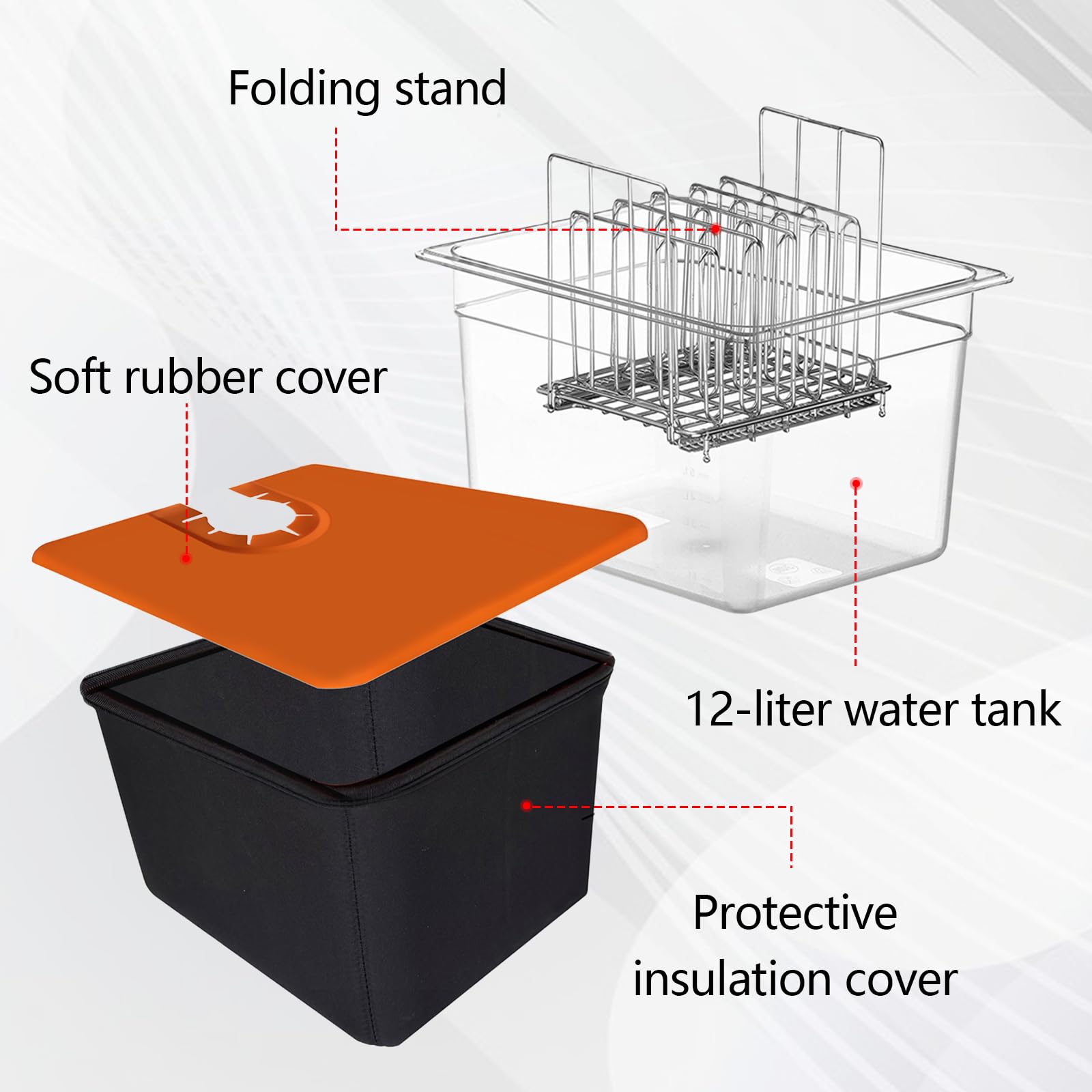 Recipiente Sous Vide Lenta con Tapa y Estante Recipiente Sous Vide Contenedor 12L para Adaptarse a la mayoría de Las Sous Vide Roner Cocina