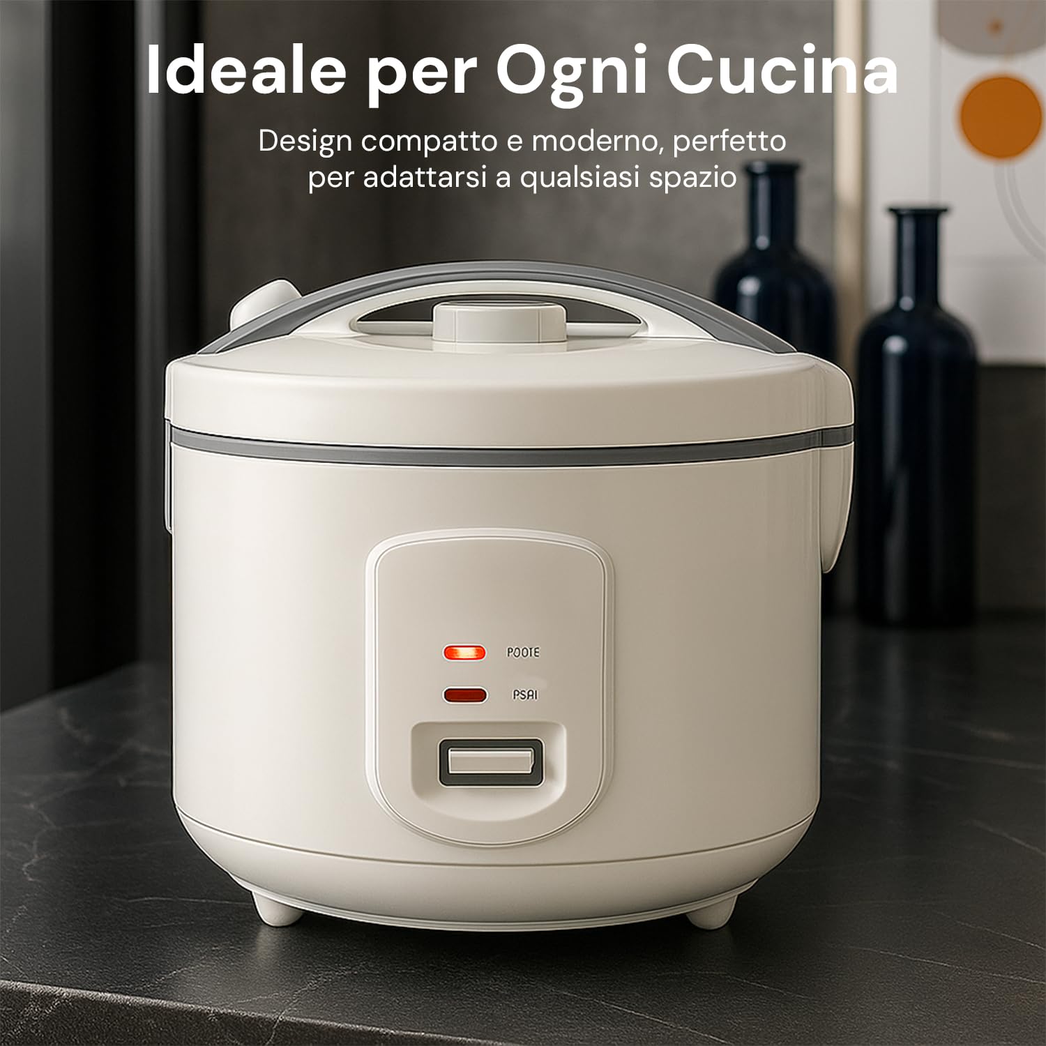 Wintem - Cuociriso Elettrico da 700W con Vaporiera Integrata e Pentola Antiaderente, Cucina Sana e Veloce, Mantiene il Calore Automaticamente, Ideale per Riso e Cottura al Vapore