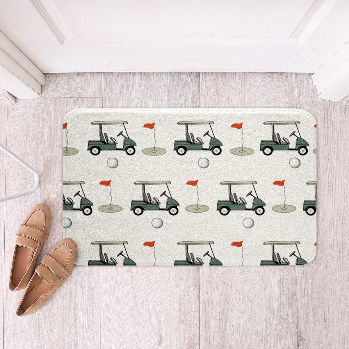 Feelyou Golf Polyester Bath Rug Ball Games Themed Soft Fleece Door Carpet for Kids Boys Girls Golf Club Non Slip Bath Mat Green Course Bathroom Floor