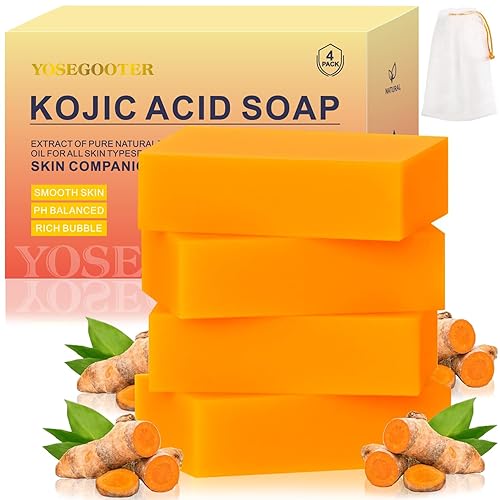 Miniatura 8 de Barras de jabón de ácido kójico de cúrcuma, removedor de manchas oscuras para rostro y cuerpo, barra de jabón de cúrcuma para iluminar e hidratar