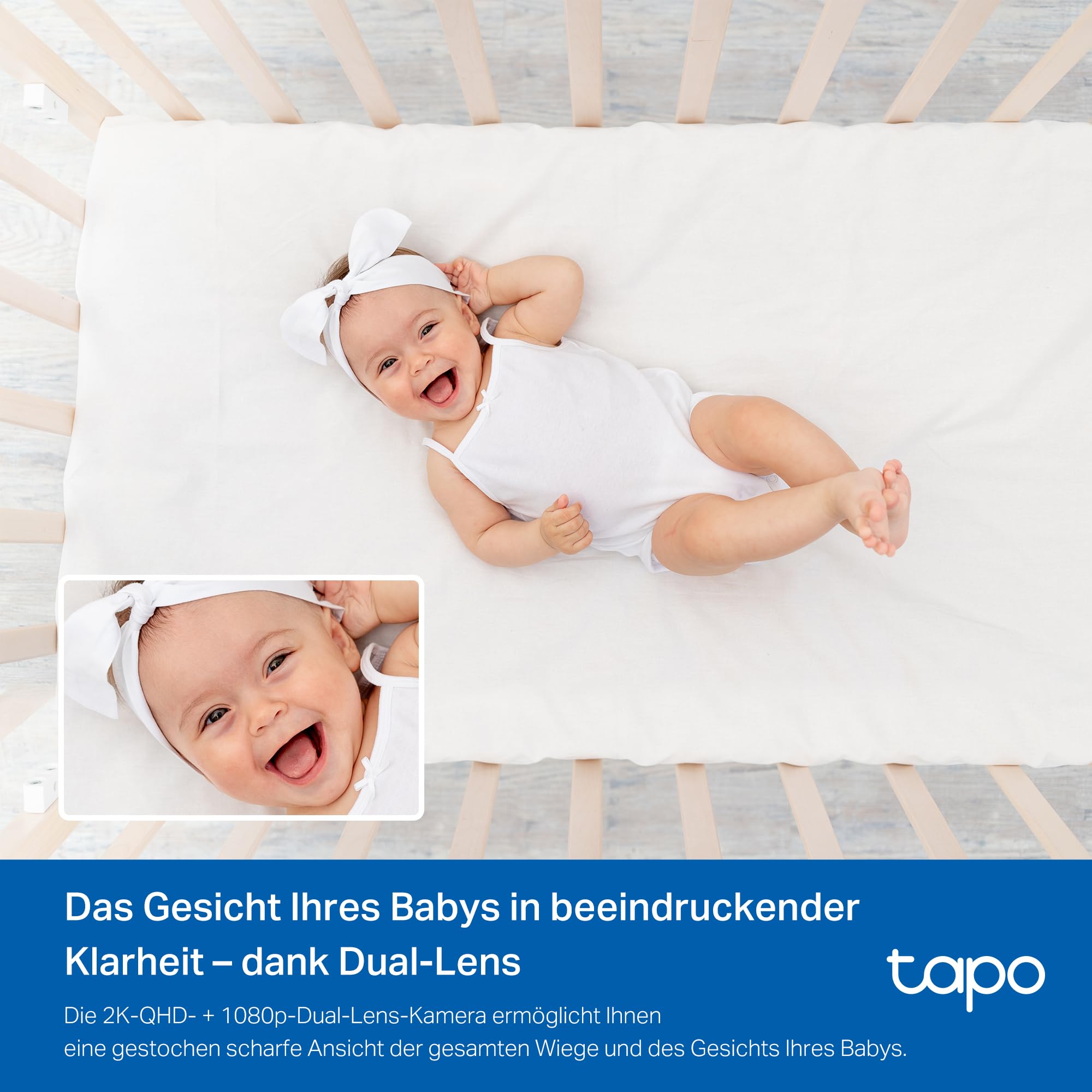 Tapo C840 Dual-Objektiv BabyCam (Erkennung von Babygeschrei & bedecktem Gesicht, Schlafanalyse & -bericht, Schlaflieder & Weißes Rauschen, Nachtlicht, MicroSD bis 512 GB)