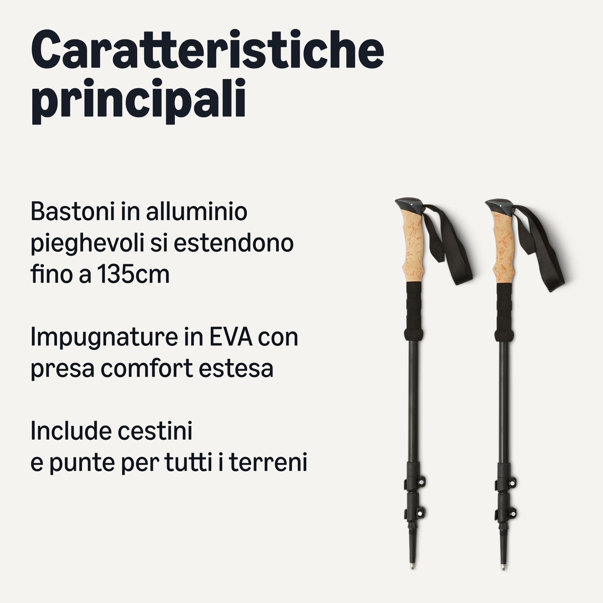 Amazon Basics Bastoncini da Trekking per Escursionismo, Bastoncini da Camminata Pieghevoli, Alluminio Leggero, 134,6cm, Colore Nero