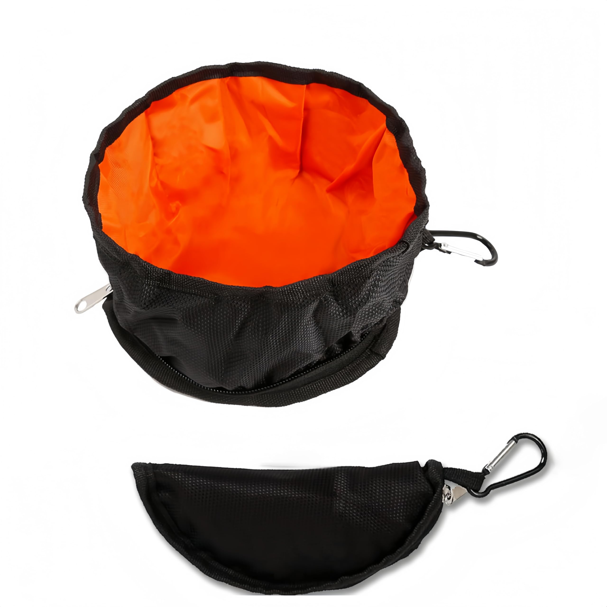 Comedero Perro Plegable, Comedero para Perros de Tela Encerada, Cuenco Plegable para excursiones o Viajes, Cuenco de Viaje Portátil para Comida y Agua con Mosquetón, Negro