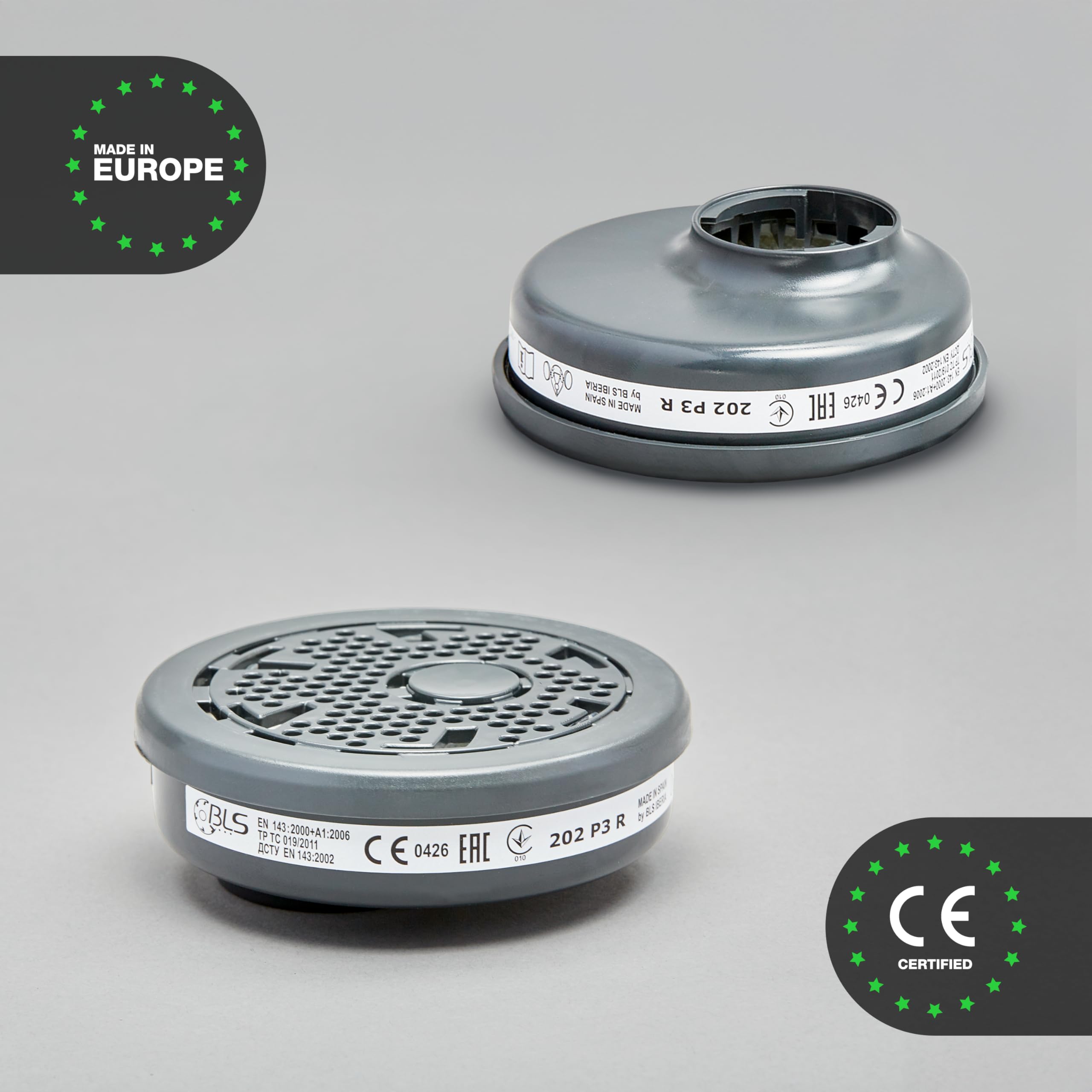 BLS 202 P3 R D Filtri Sostituibili con Attacco a Baionetta b-lock, Compatibili con Semimaschere e Maschere Intere BLS. Per Polveri, Falegnameria, Edilizia, Saldatura e Fai da Te