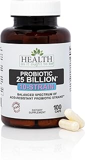 Health As It Ought To Be Suplemento probiótico (10 cepas) 25 mil millones de UFC | Espectro equilibrado de ácido formulado por un médico | Cepas probióticas resistentes | 100 cápsulas vegetales