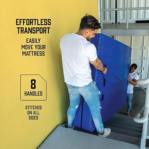 Miniatura 3 de Bolsas de colchón para mudanza con 8 asas, tamaño matrimonial XL, paquete de 2 bolsas de colchón extra gruesas para mudanzas, bolsa de