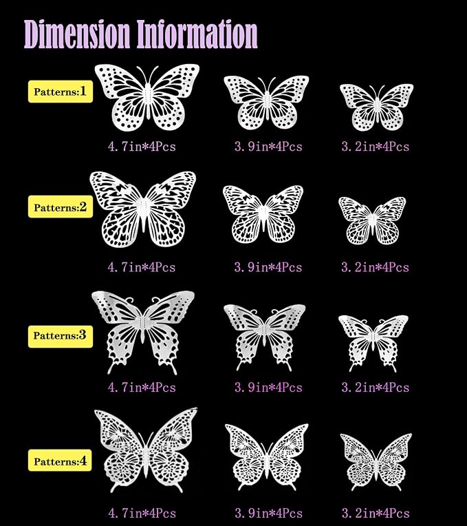 Vinilo Decorativo Mariposas 3D 48 Piezas Plateado miniatura 3