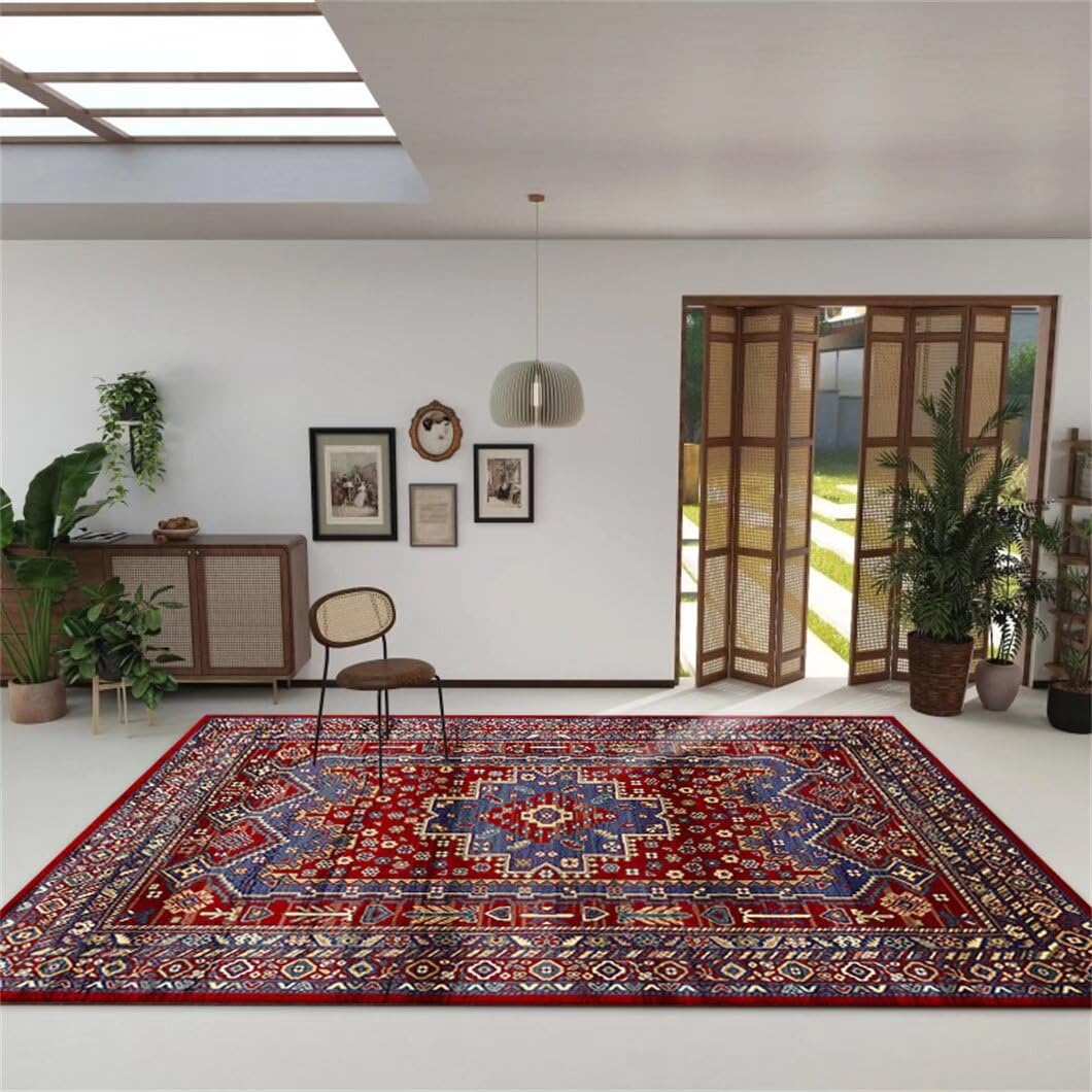Tapis de chambre adulte rouge 50x80cm idéal devant un canapé de salon moquette fleurie