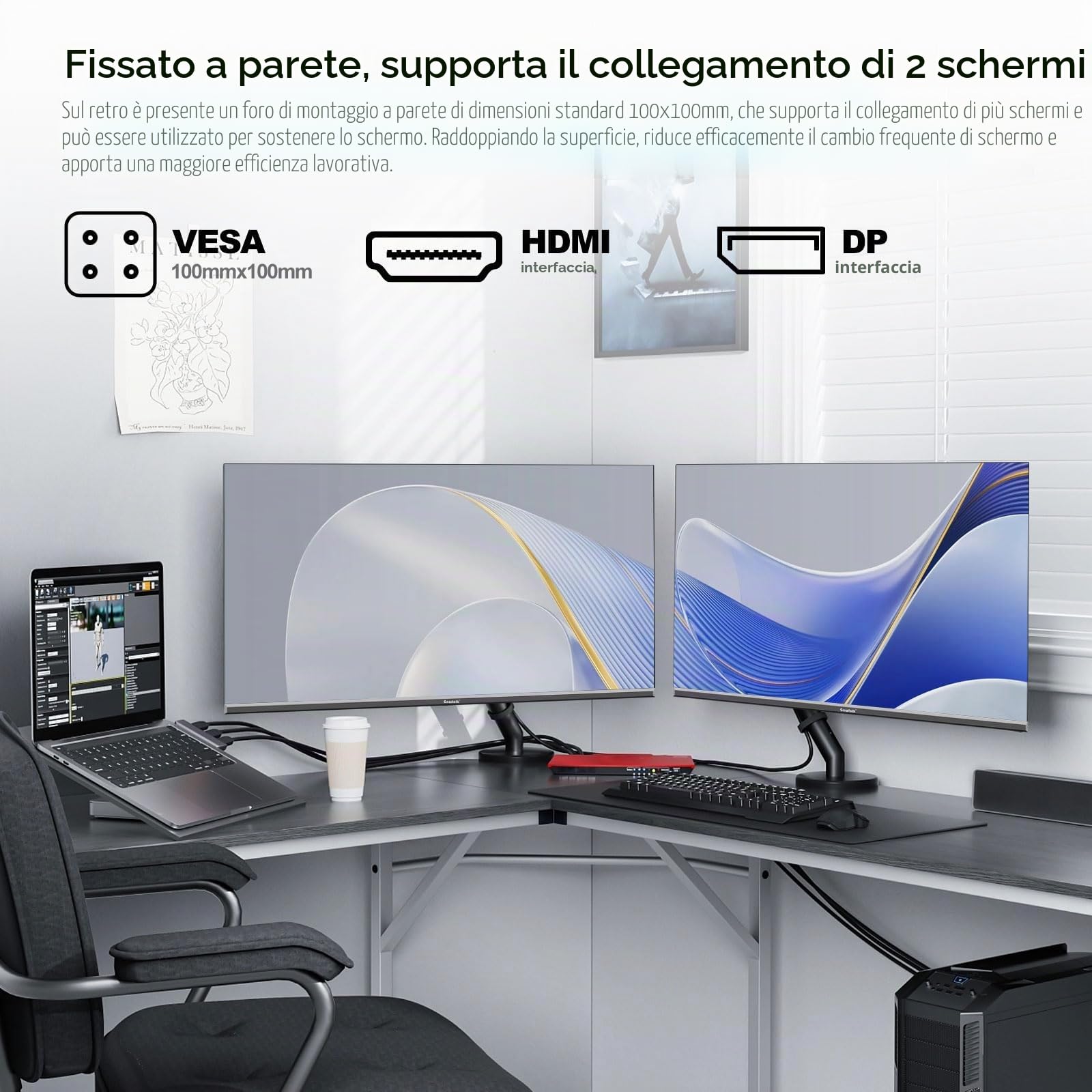 Gawfolk Display PC 4K UHD da 32 pollici, monitor per computer ultra nitido (3840×2160p), 100% sRGB, angolo di visione di 178°, porta HDMI、Display, compatibile con montaggio a parete 100 * 100MM - Nero
