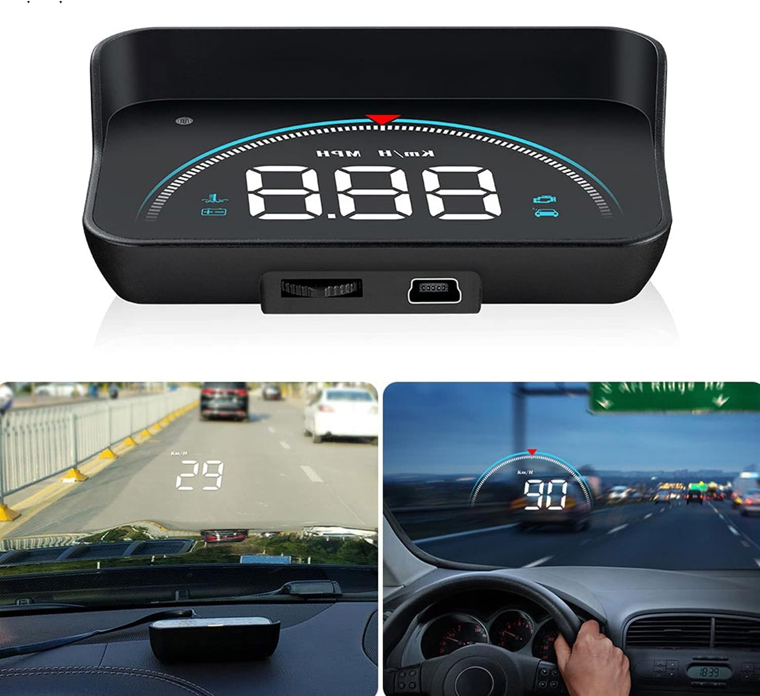 MOLEAQI M8 HUD Head Up Display Car OBD2 OBD Overspeed Warning System Speedometer Projector Windscreen Automatic Electronic Alarm