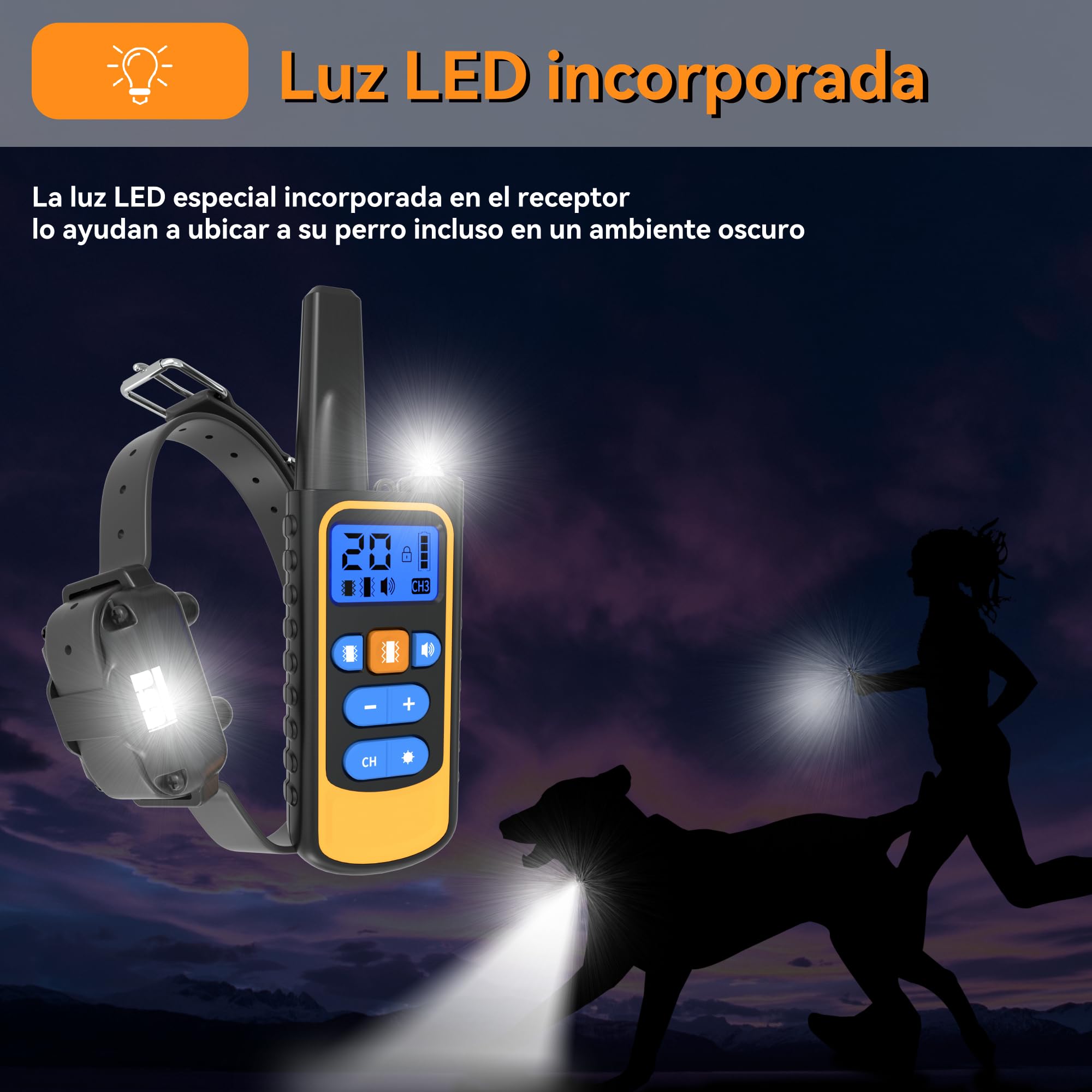 Meloive Collar de Adiestramiento para Perros Recargable,Alcance de 3000 Metros con Bloqueo de Seguridad,Modos de Pitido,Luz LED,Vibración y Fuerte Vibración,100% Impermeable