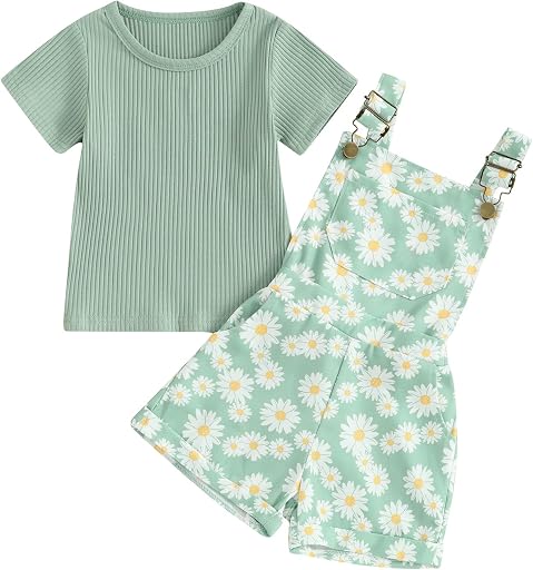 Toddler Baby Girls Summer Outfits T-Shirt Overalls Shorts Set