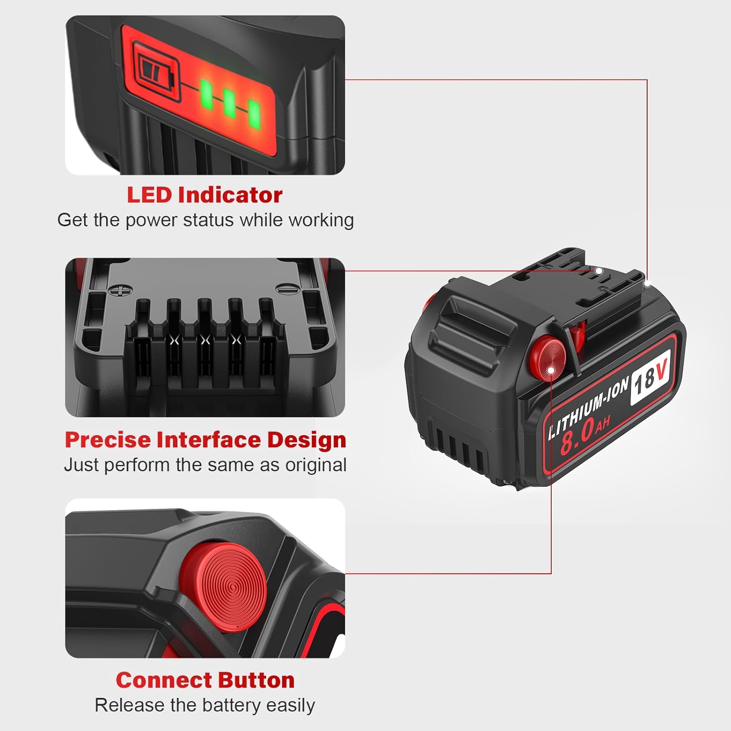 2 Pack 18V 8.0Ah Battery and Multi-Voltage Rapid Charger Replacement for Milwaukee M-18 Lithium Batteries - Image 3