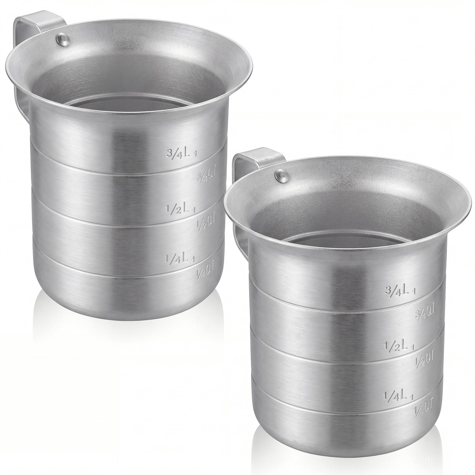 2 Pcs 1 Quart Aluminum Measure Cup Silver Metal Measuring Pitcher with Easy to Read Graduated Marking Handle Pouring Spout Kitchen Baking Tool for Liquid Flour Rice Sauce Measuring