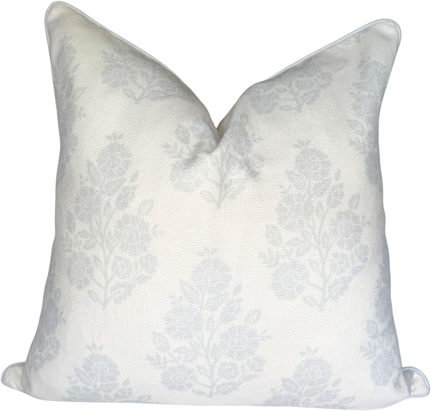 “The Naples” Floral Block Print Pillow Cover – Grey and White Blue Decorative Throw Pillow Cover – Grandmillennial Home Decor, 20" x 20"