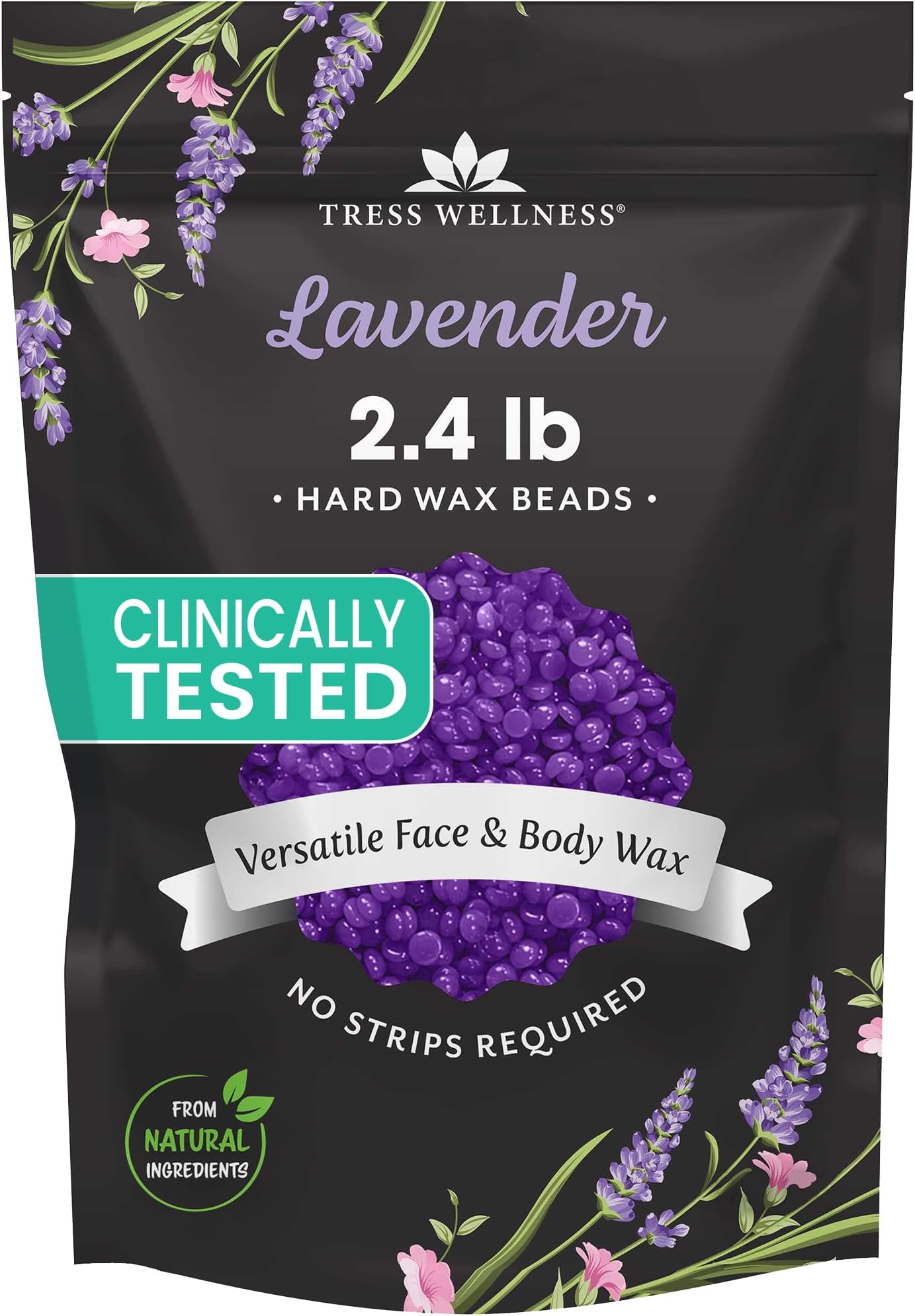 Tress Wellness Wax Beads - Safe for Skin - Dermatologically Tested - At-Home Kit for Bikini, Brazilian & Full Body - Lavender 2.4 lb