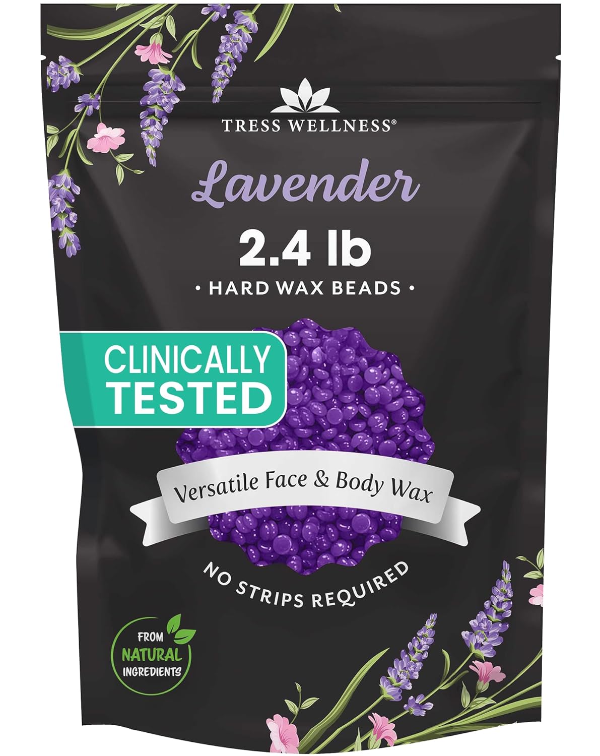 Tress Wellness Wax Beads - Safe for Skin - Dermatologically Tested - At-Home Kit for Bikini, Brazilian & Full Body - Lavender 2.4 lb
