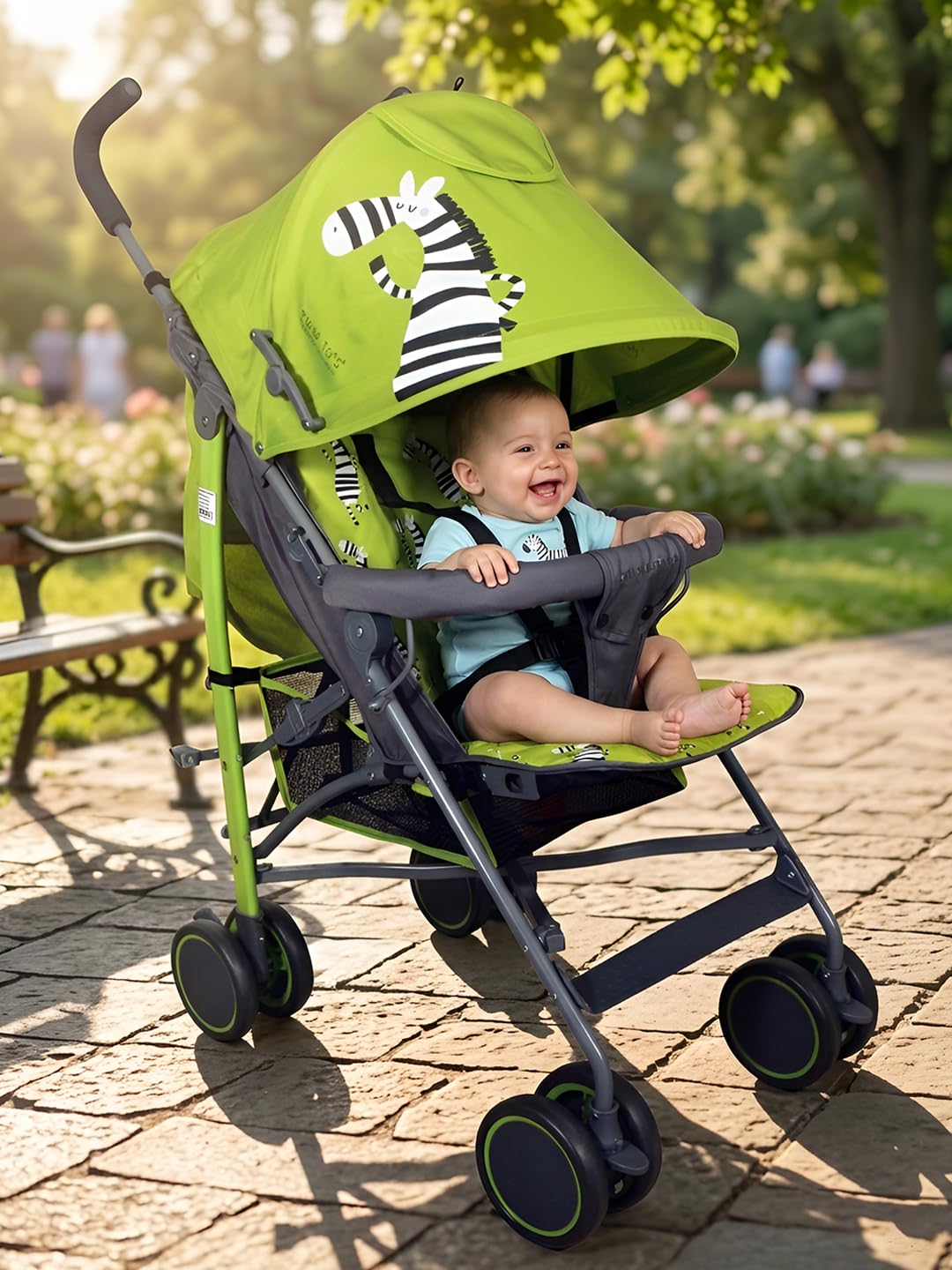 POLKA TOTS Baby Strollers For 0-3 Years (Green), Foldable Strollers For Newborn With Safety Harness & 6 Position Seat Recline, Adjustable Canopy & Lightweight Pushchair With Mosquito Net & Storage Basket-image-43