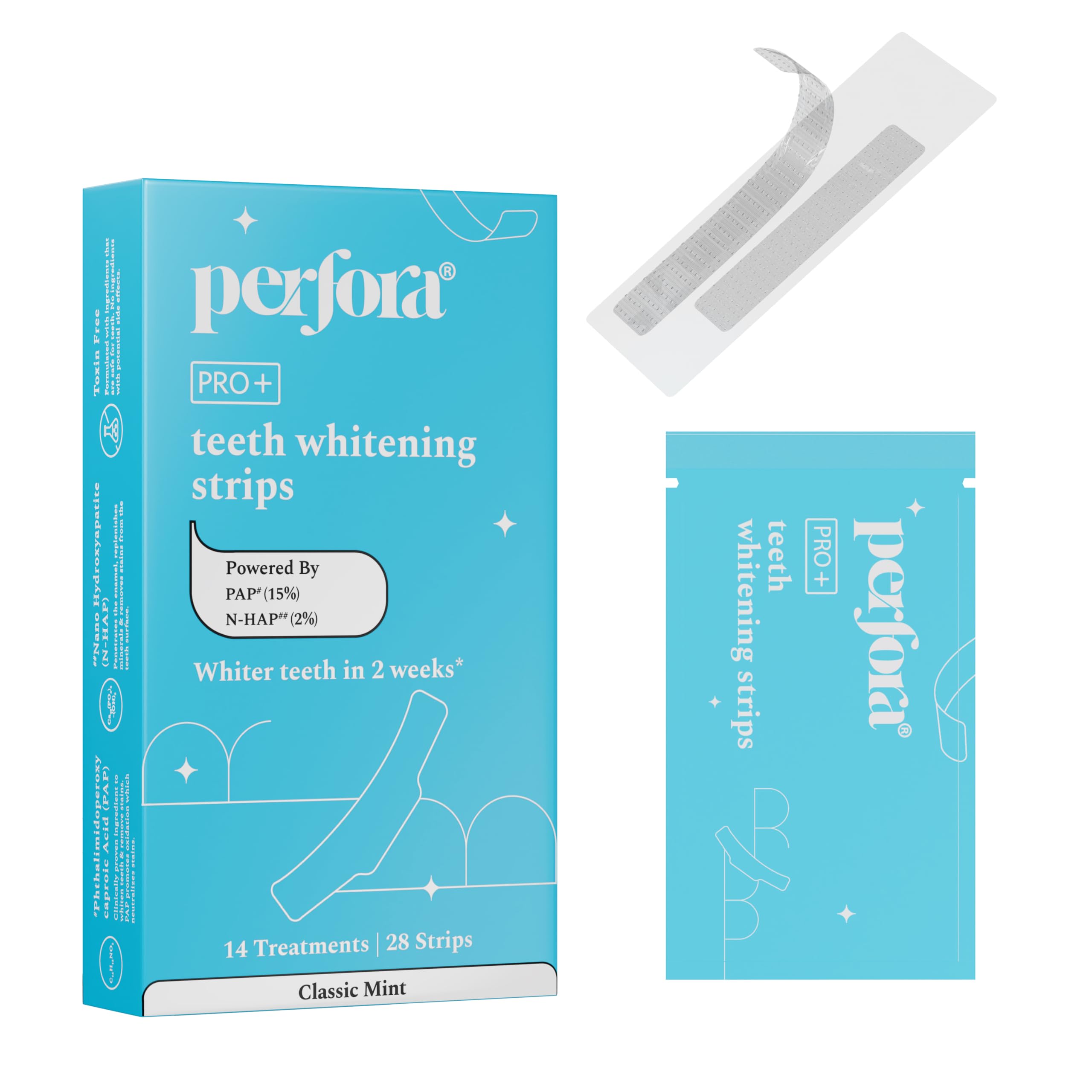 Perfora Teeth Whitening Strips - Pack of 14 Treatments (28 Strips) – Whitens Teeth in 1 Use | Sensitivity-Free, Enamel-Safe Oral Care | PAP & Hydroxyapatite for Stain Removal | Fast & Effective Teeth Whitening Products