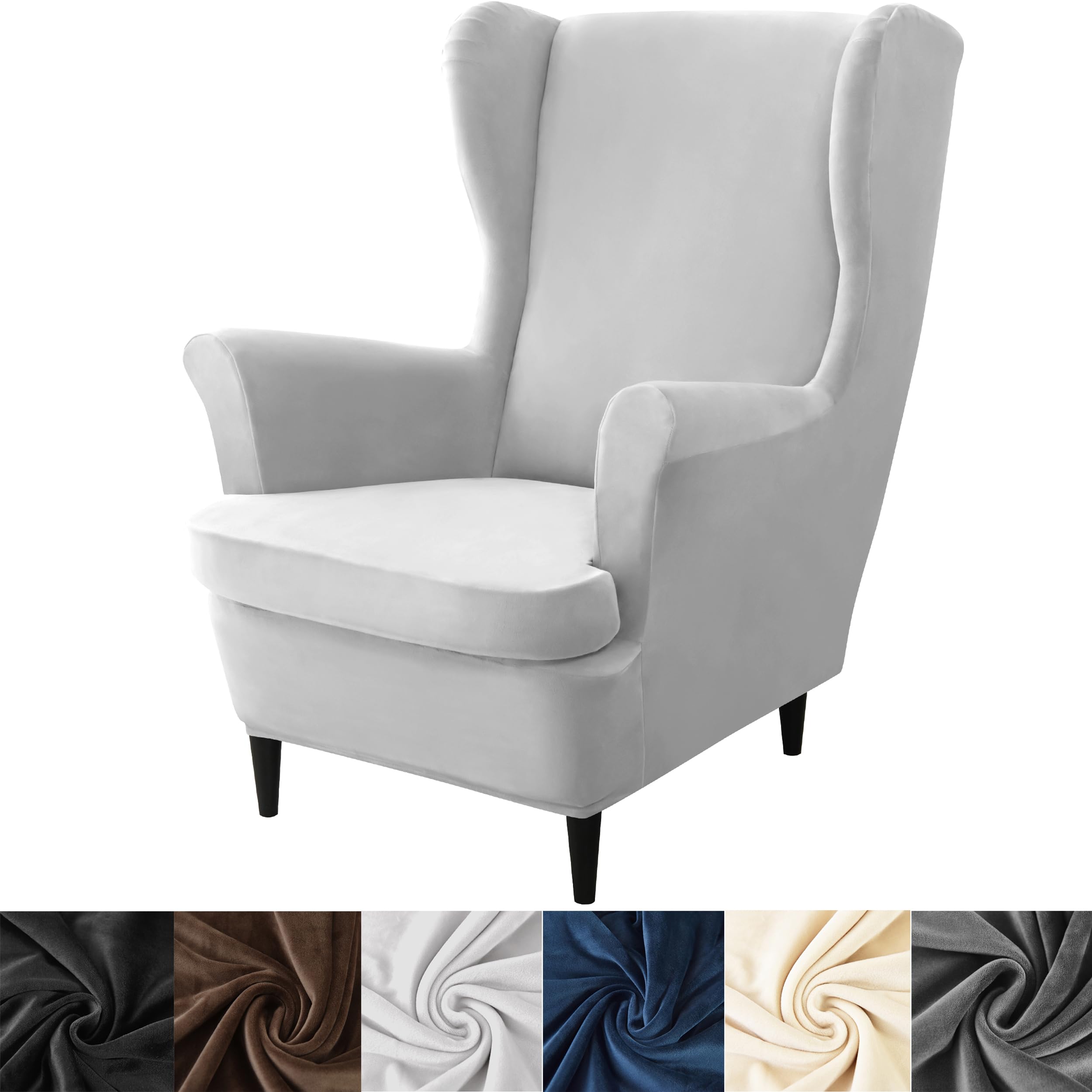 HFCNMY Wingback Chair Covers, 2 Piece Stretch Velvet Wingback Chair Slipcover-Thick Wing Back Chair Covers with Arms-Wing Chair Slipcover-Wing Back Chair Slipcovers Light Gray