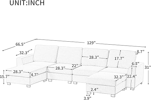 Miniatura 2 de kevinplus Sofá modular de 130.7 pulgadas para sala de estar, sofá moderno de 4 asientos con diván movible otomana para apartamento, oficina,