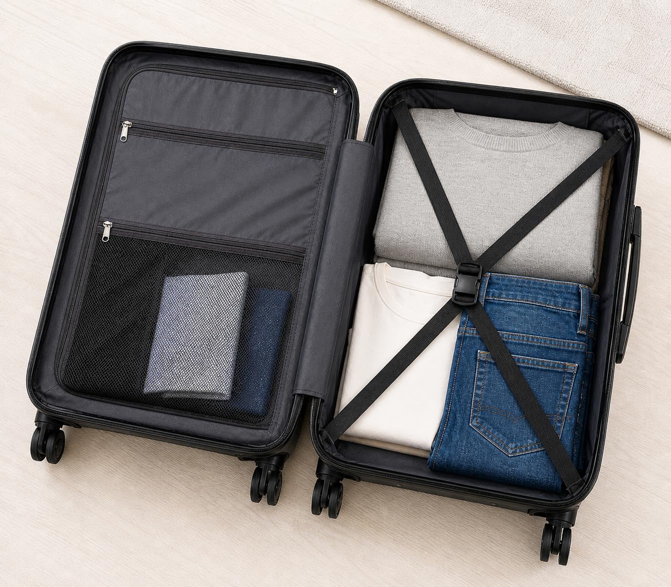 Set Valigie Rigide 3 Pezzi ABS Nero – Trolley Cabina 20”, Media 24”, Grande 28” – Ruote 360°, Lucchetto TSA, Manico Telescopico – Leggere, Resistenti, Valigie Viaggio